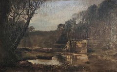 "Milldam sul Miramichi" Joseph Jefferson, americano, Paesaggio della Scuola di Barbizon