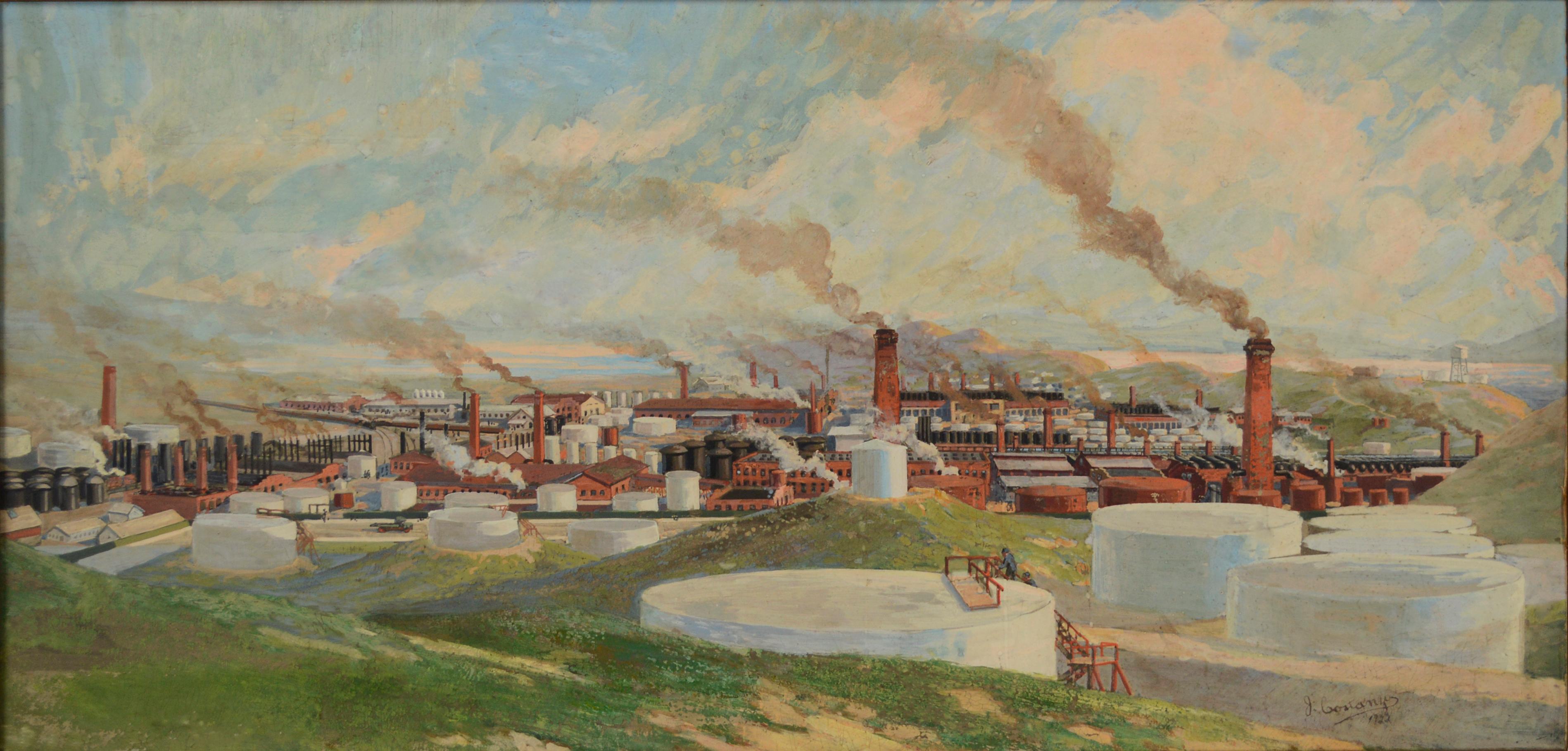 Standard Oil Refineries, Richmond, 1922 by Joseph Costanzo  - Painting by Joseph Joe Costanzo