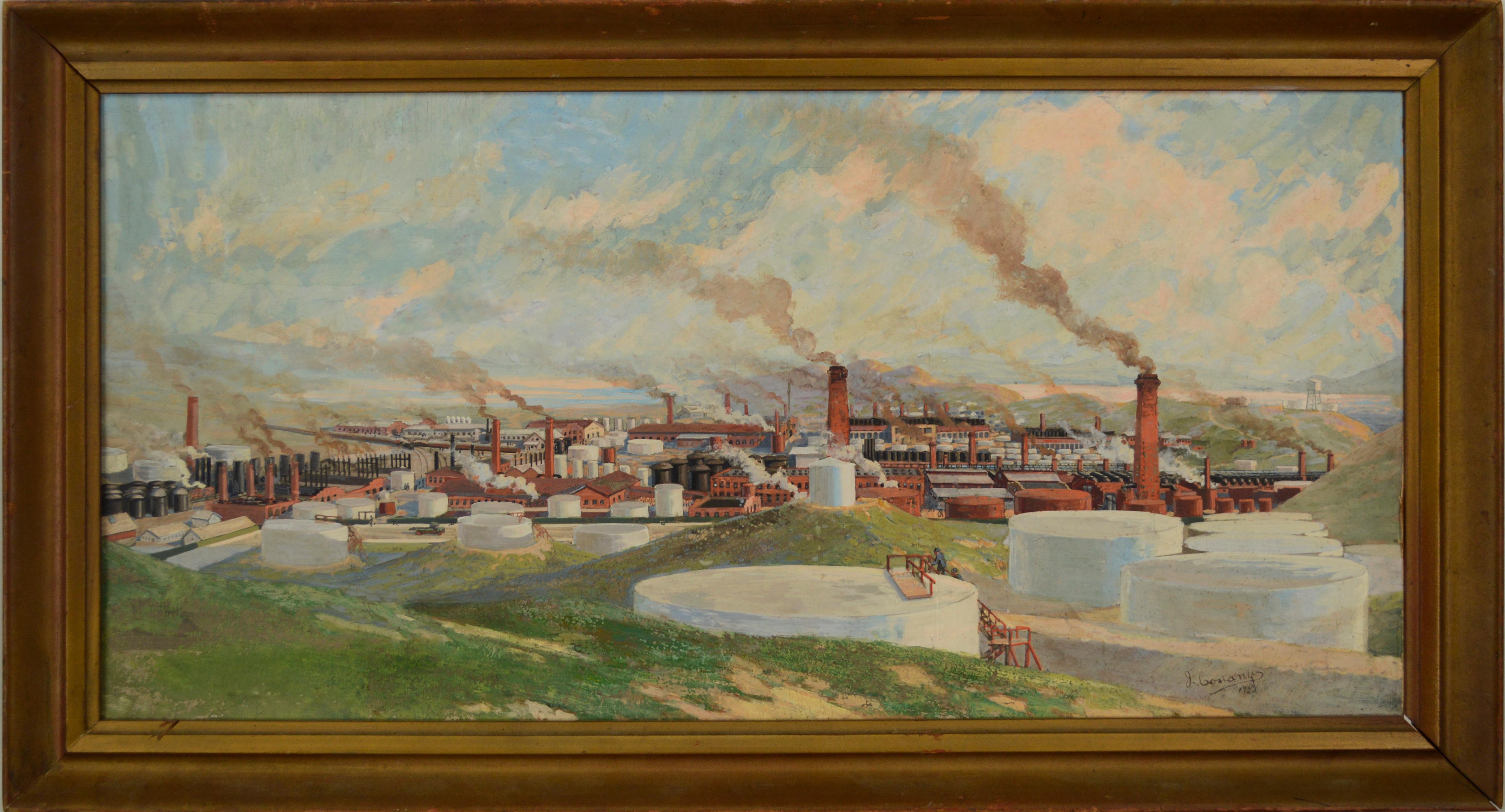 Joseph Joe Costanzo Figurative Painting - Standard Oil Refineries, Richmond, 1922 by Joseph Costanzo 