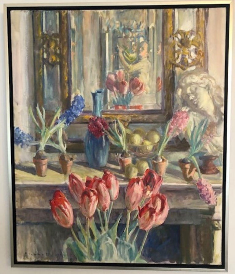 Canadian Joseph 'Joe' Plaskett Artist's Studio Oil on Canvas Still Life Flowers Painting For Sale
