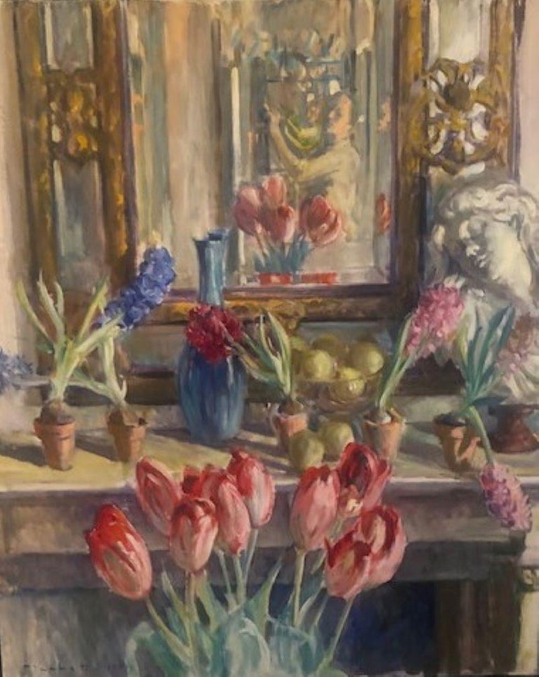 Mid-Century Modern Joseph 'Joe' Plaskett Artist's Studio Oil on Canvas Still Life Flowers Painting For Sale