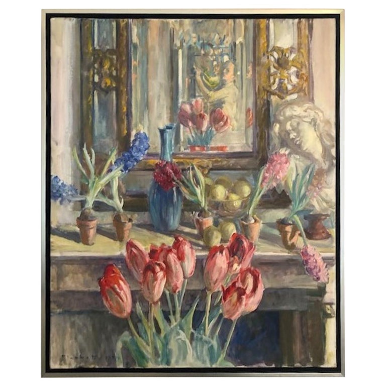 Joseph 'Joe' Plaskett Artist's Studio Oil on Canvas Still Life Flowers Painting For Sale