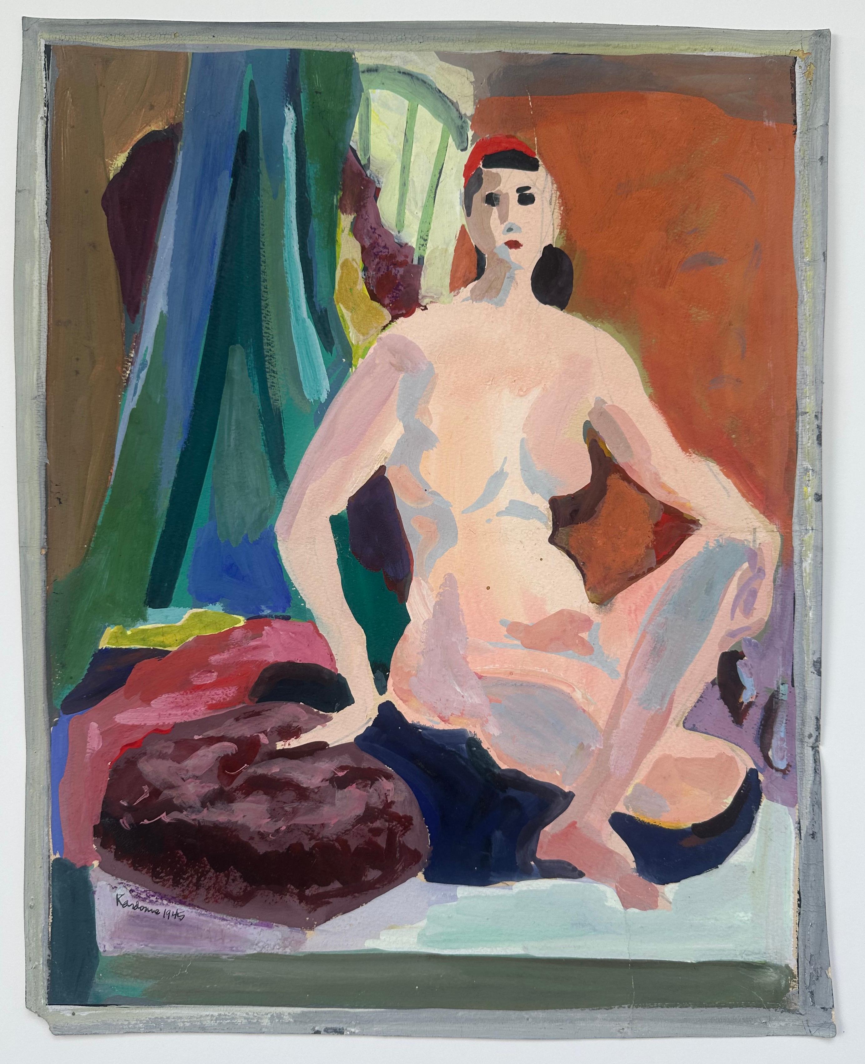 Astratto Donna Nudo Interno - Painting di Joseph Kardonne