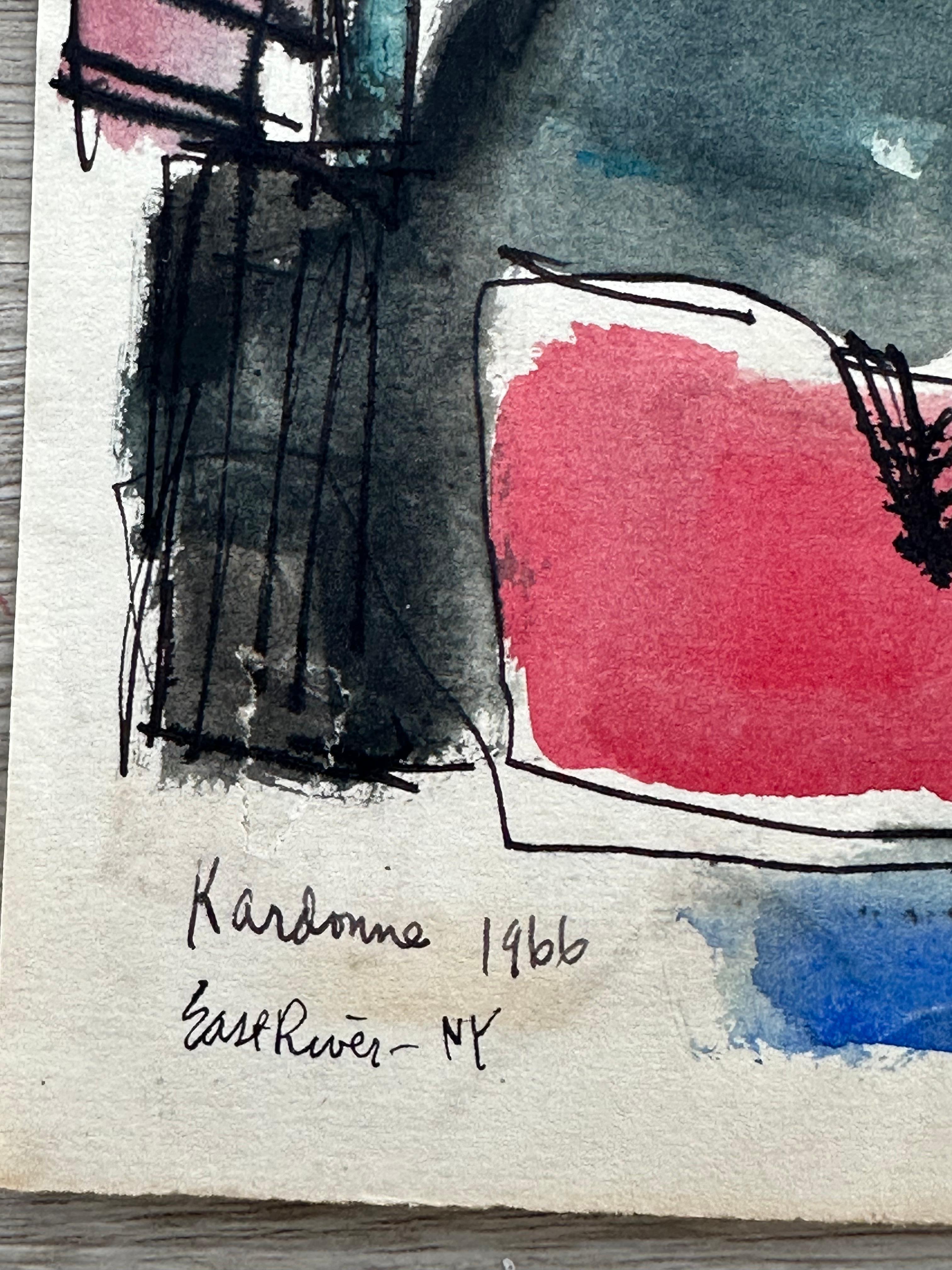 Escena industrial cubista del East River - Painting de Joseph Kardonne