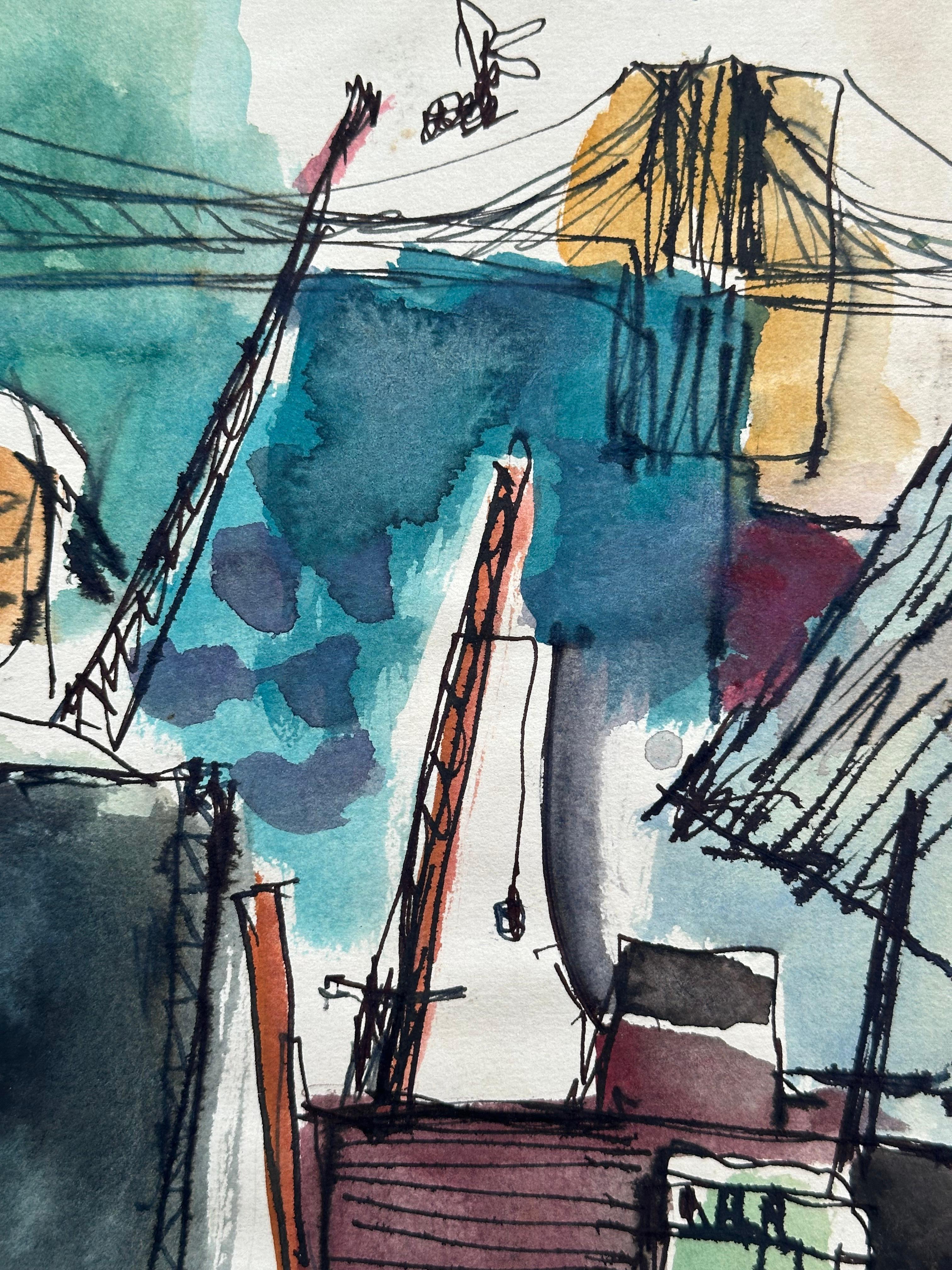 Escena industrial cubista del East River - Painting Cubista de Joseph Kardonne