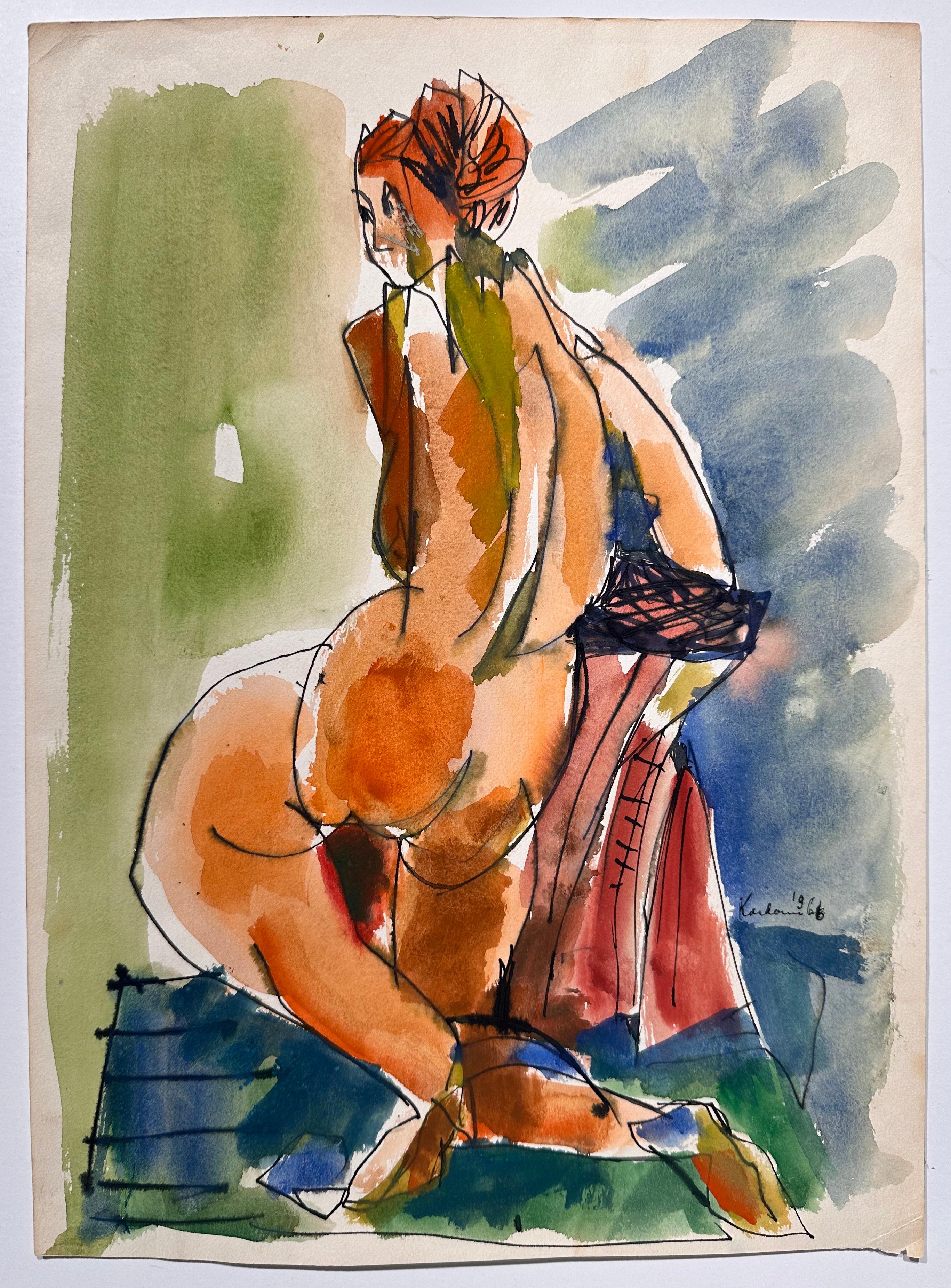 Joseph Kardonne Landscape Painting - Cubist Female Nude Woman