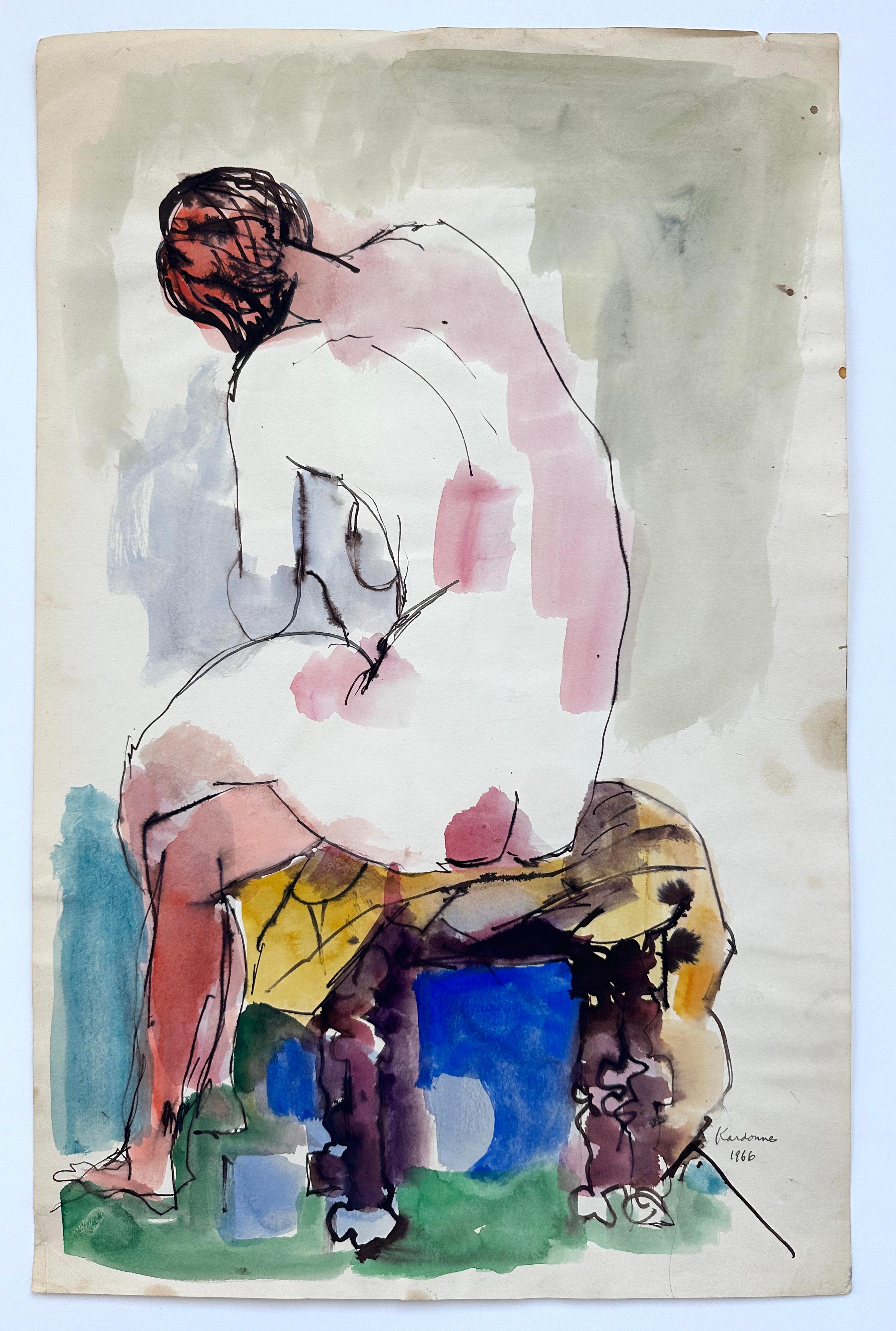 Joseph Kardonne Nude Painting - Cubist Female Nude Woman