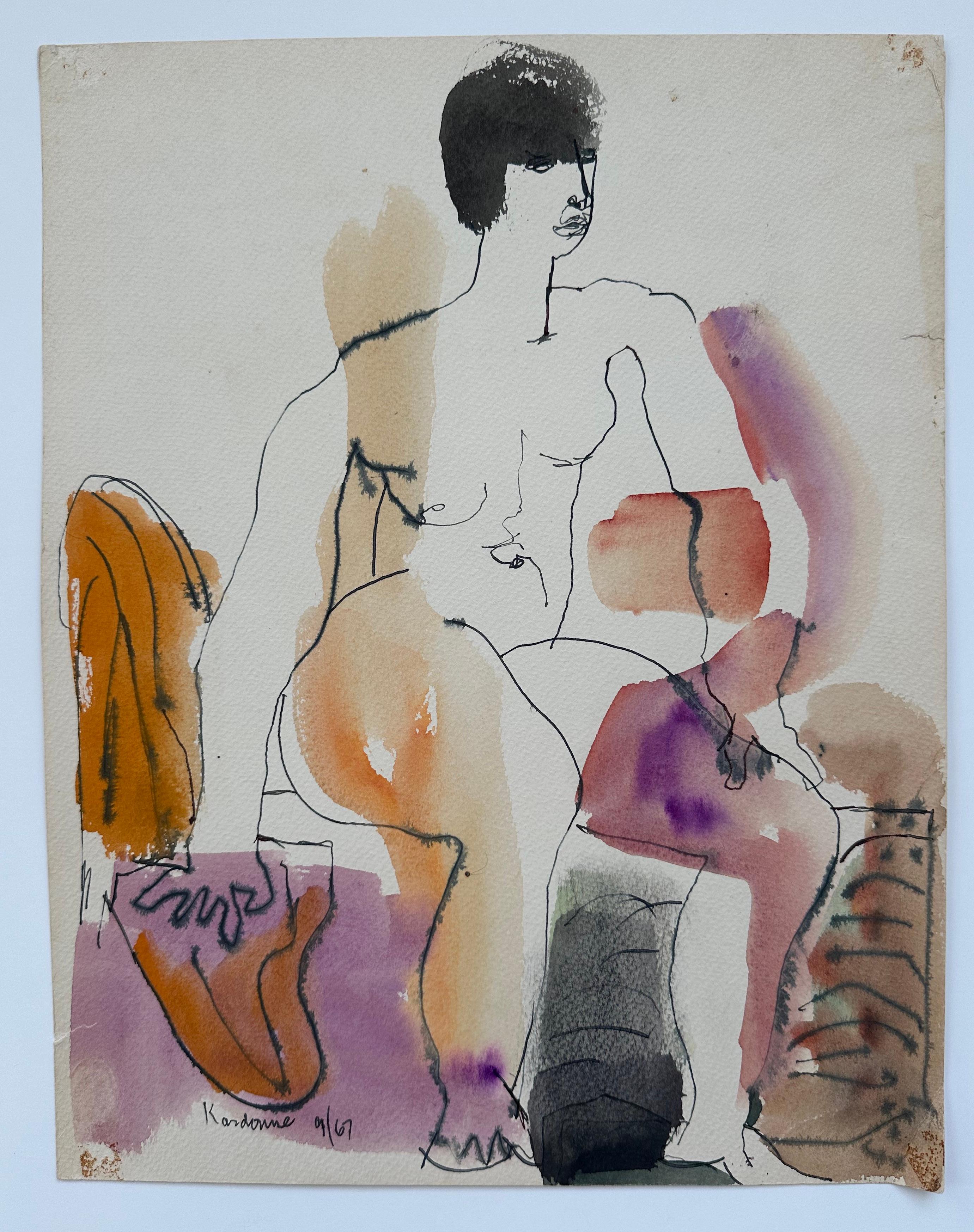 Joseph Kardonne Abstract Painting - Cubist Female Nude Woman