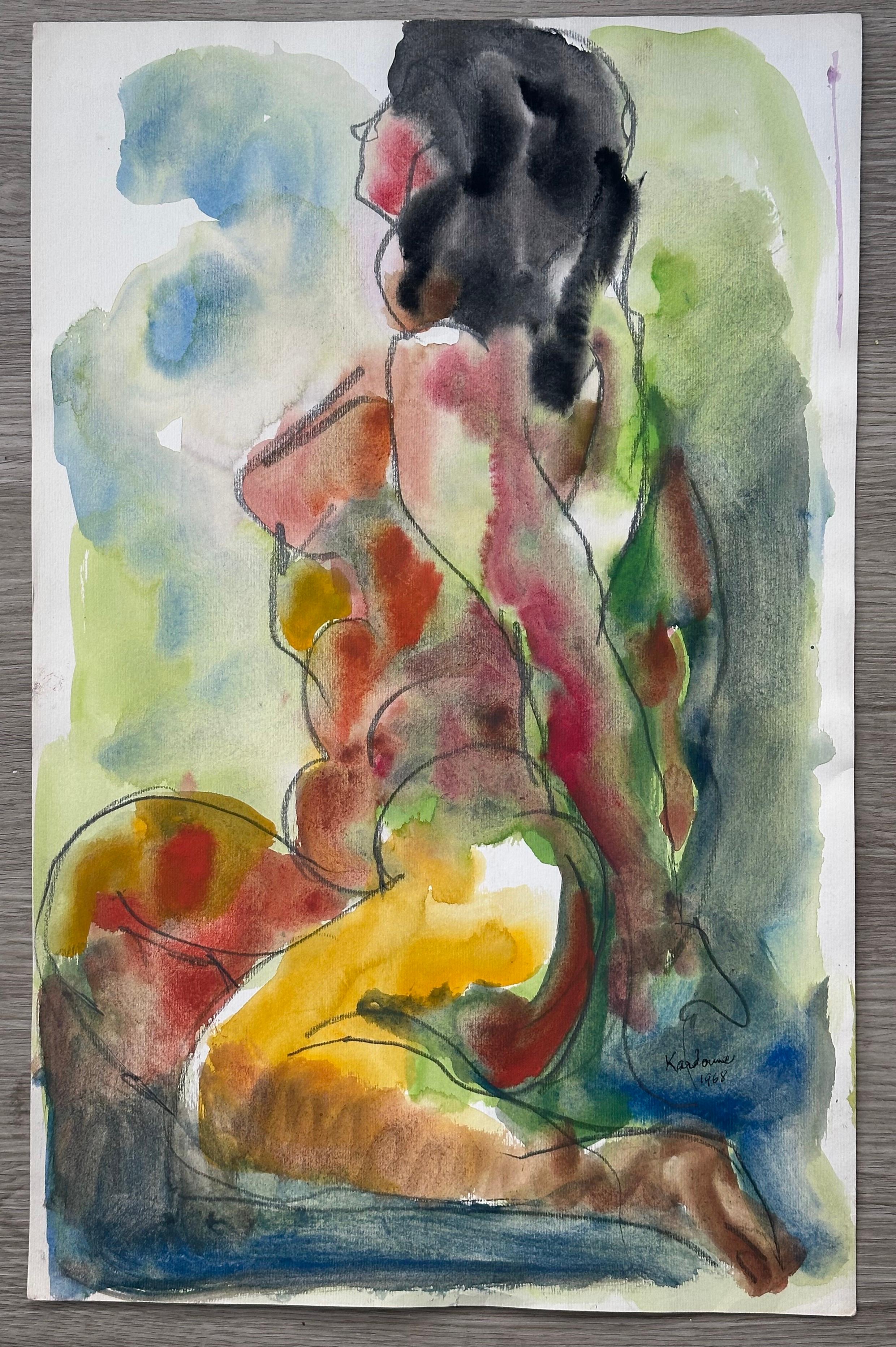 Joseph Kardonne Abstract Painting - Cubist Female Nude Woman