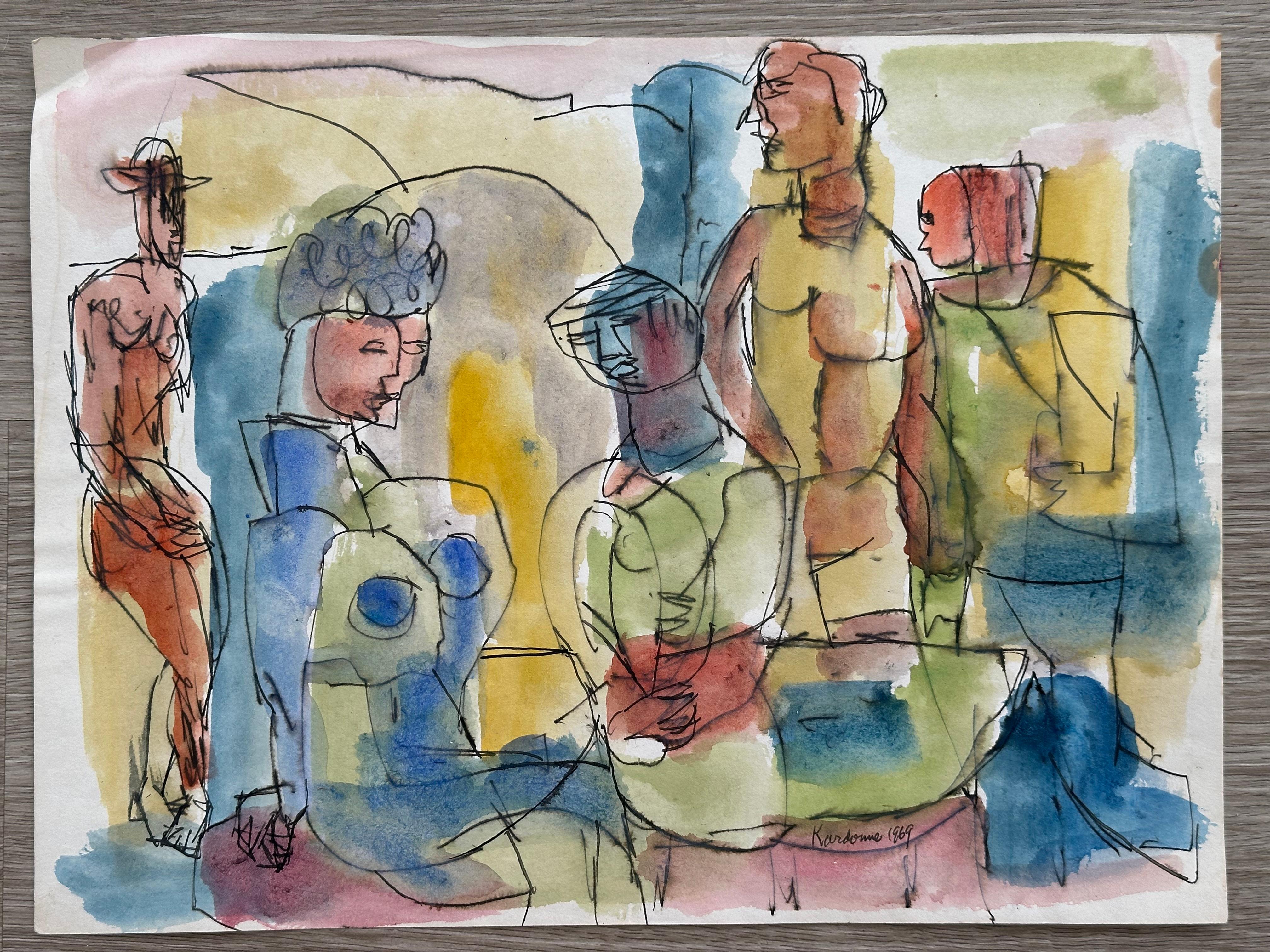 Abstract Painting de Joseph Kardonne - Mujeres Cubistas Desnudas