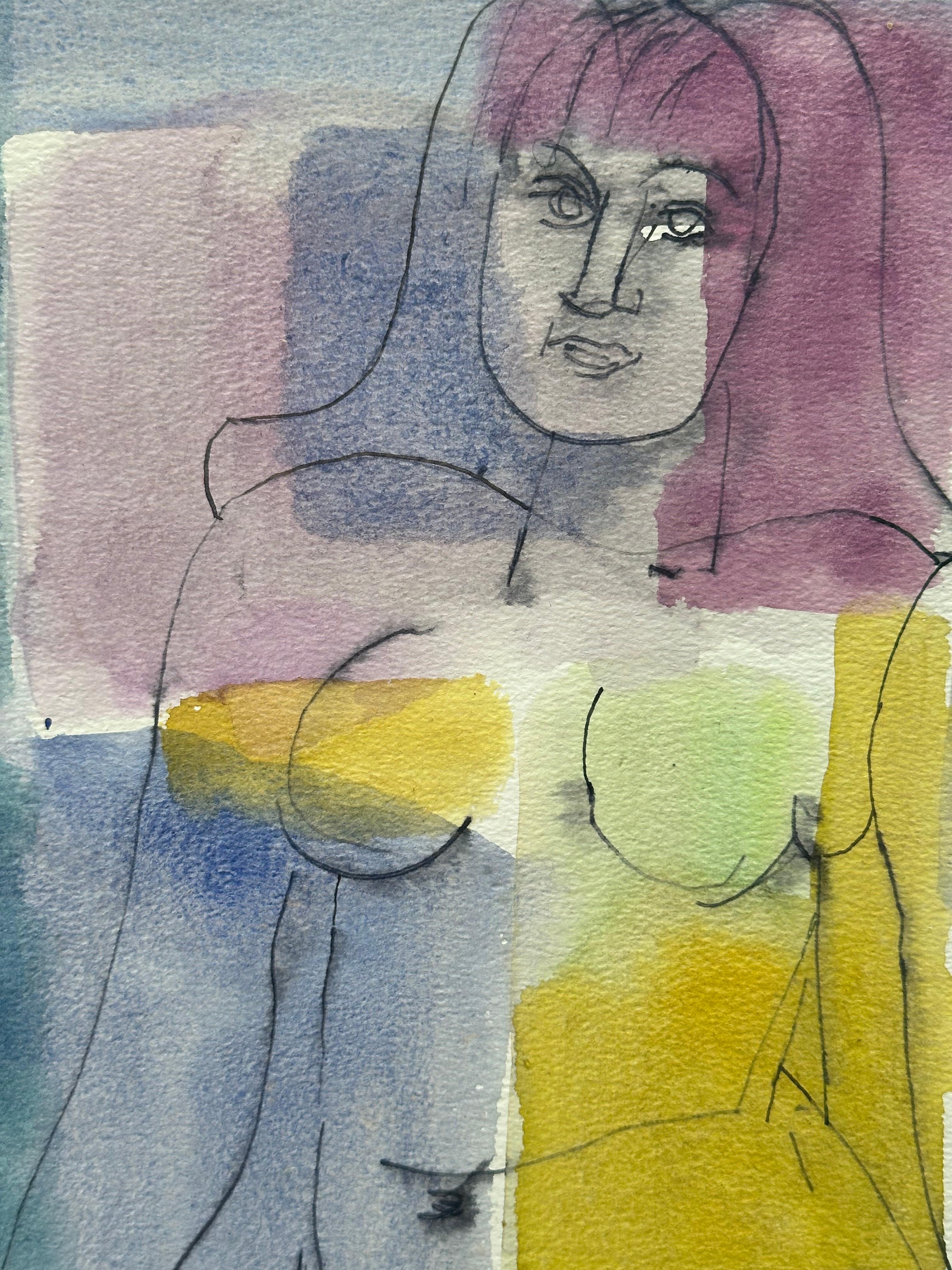 Joseph Kardonne (1911-1985). Donna nuda, 1966. Acquerello su carta, il foglio misura 10 x 14 pollici; 15 x 18 pollici con l'intelaiatura originale che presenta alcuni segni di foxing e scolorimento.  Firmato, datato e intitolato in basso a destra.