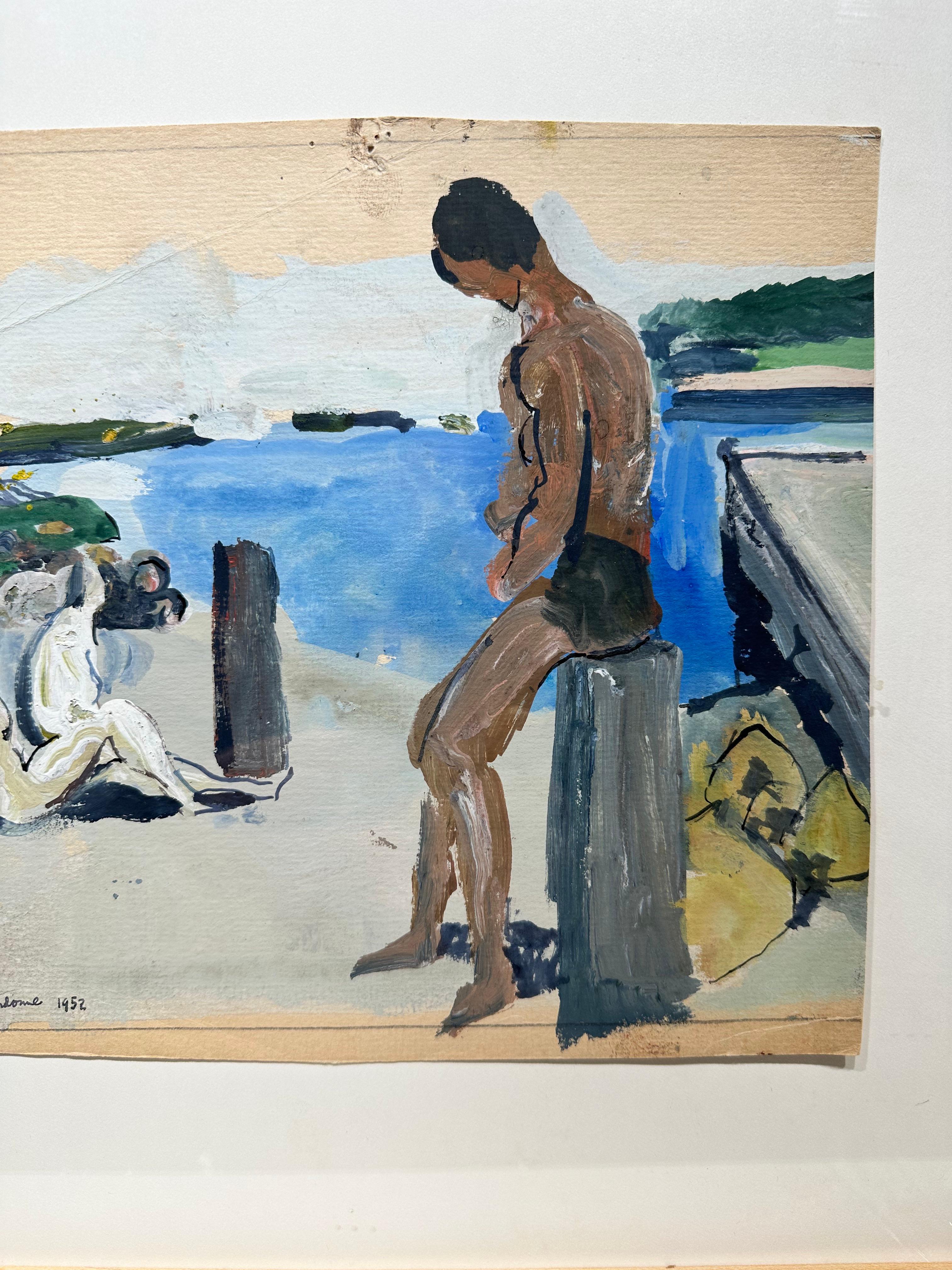 Male Figure at Beach - American Realist Painting by Joseph Kardonne