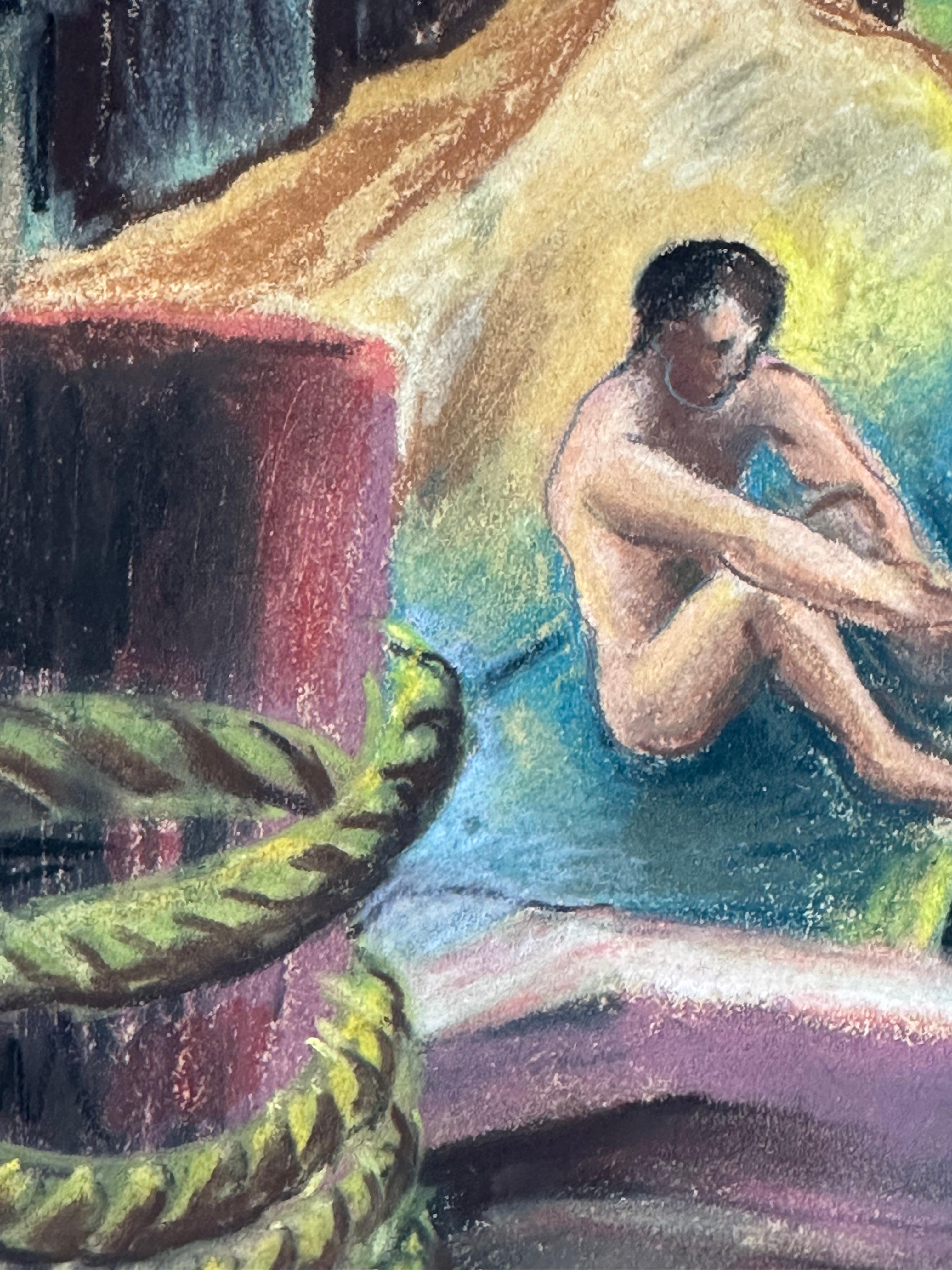 Male Nude in Industrial Landscape - Cubist Painting by Joseph Kardonne