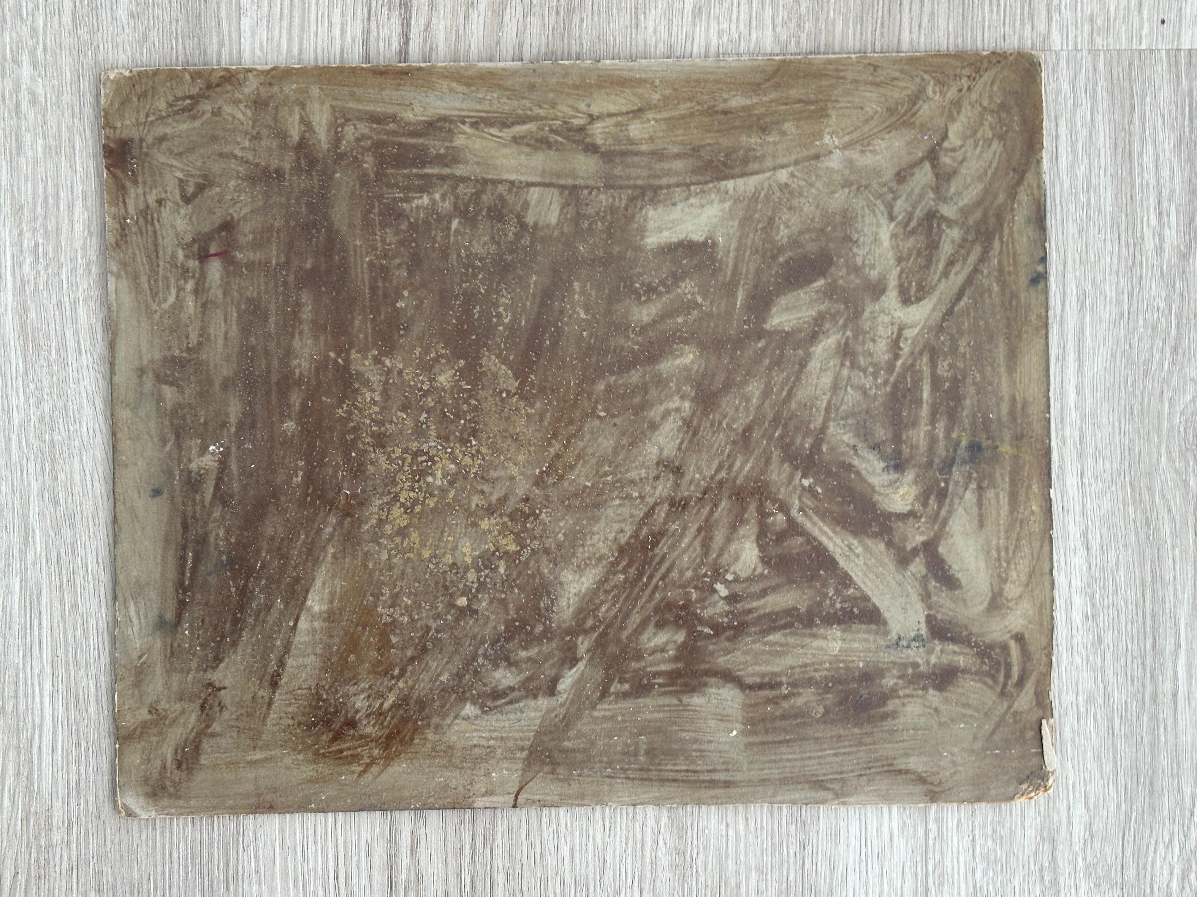 Male Nude in Industrial Landscape - Brown Abstract Painting by Joseph Kardonne