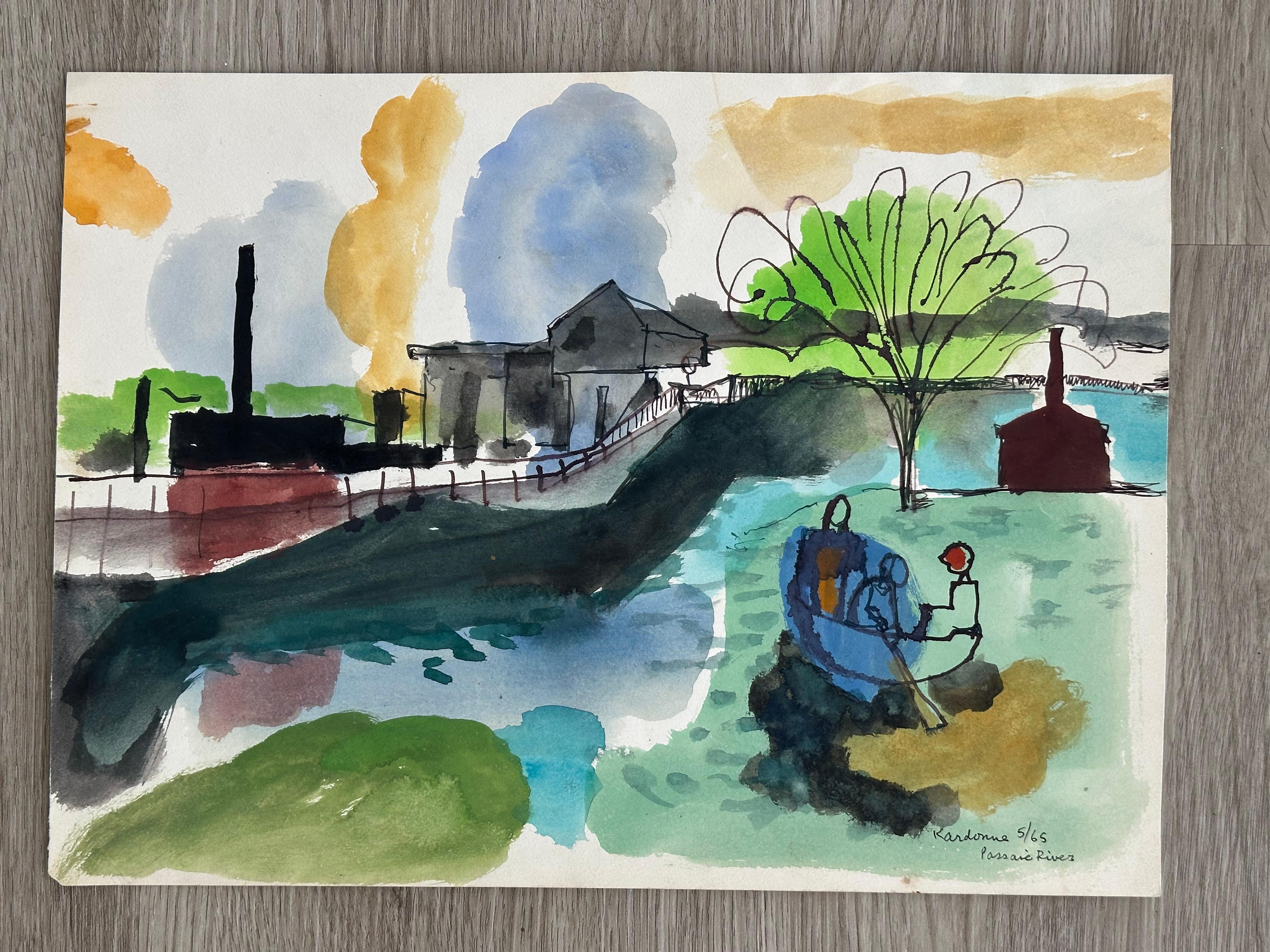 Landscape Painting di Joseph Kardonne - Paesaggio del fiume Passaic NJ
