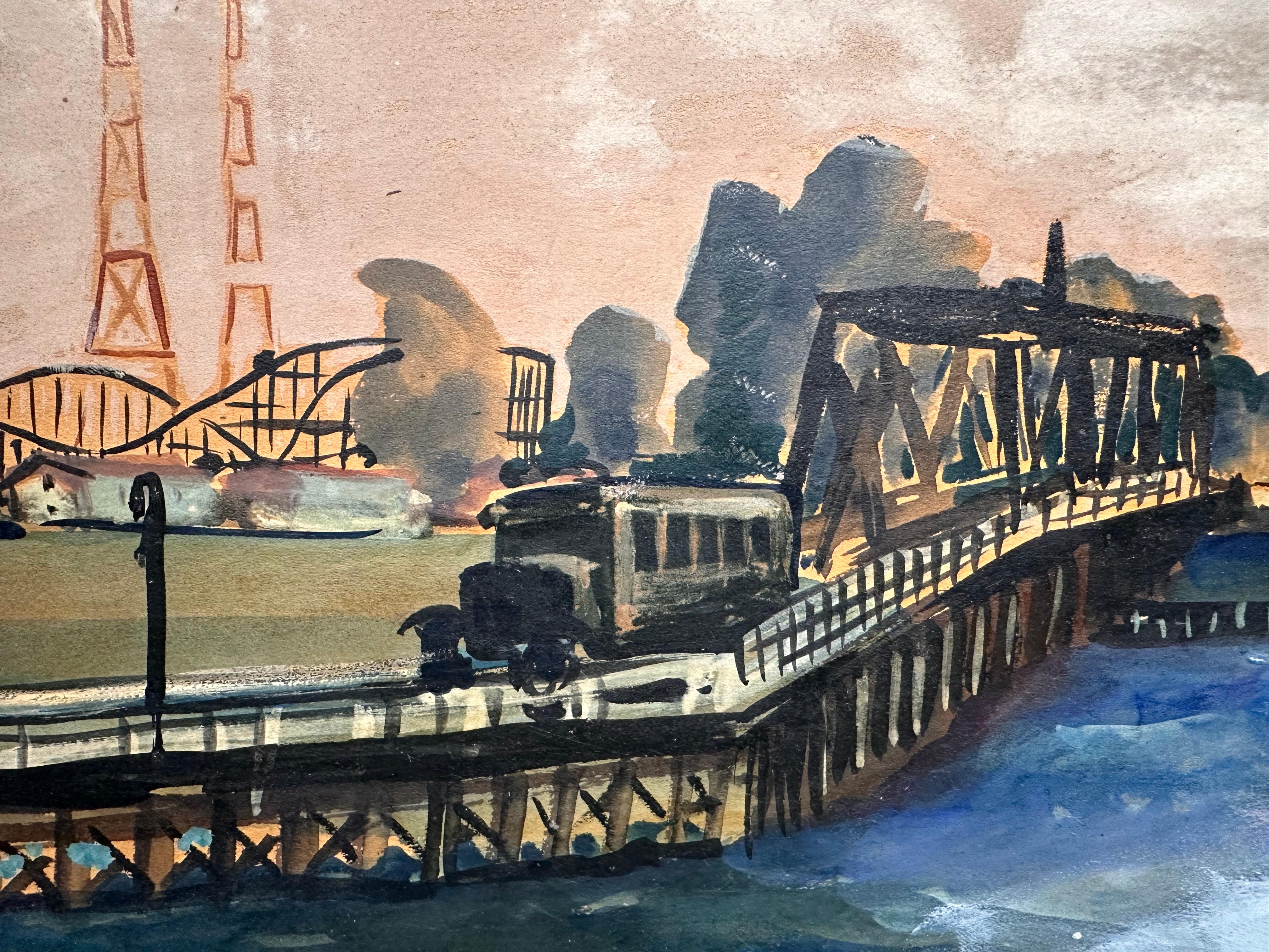 Montaña rusa Pleasure Beach Bridgeport CT - Painting realista estadounidense de Joseph Kardonne