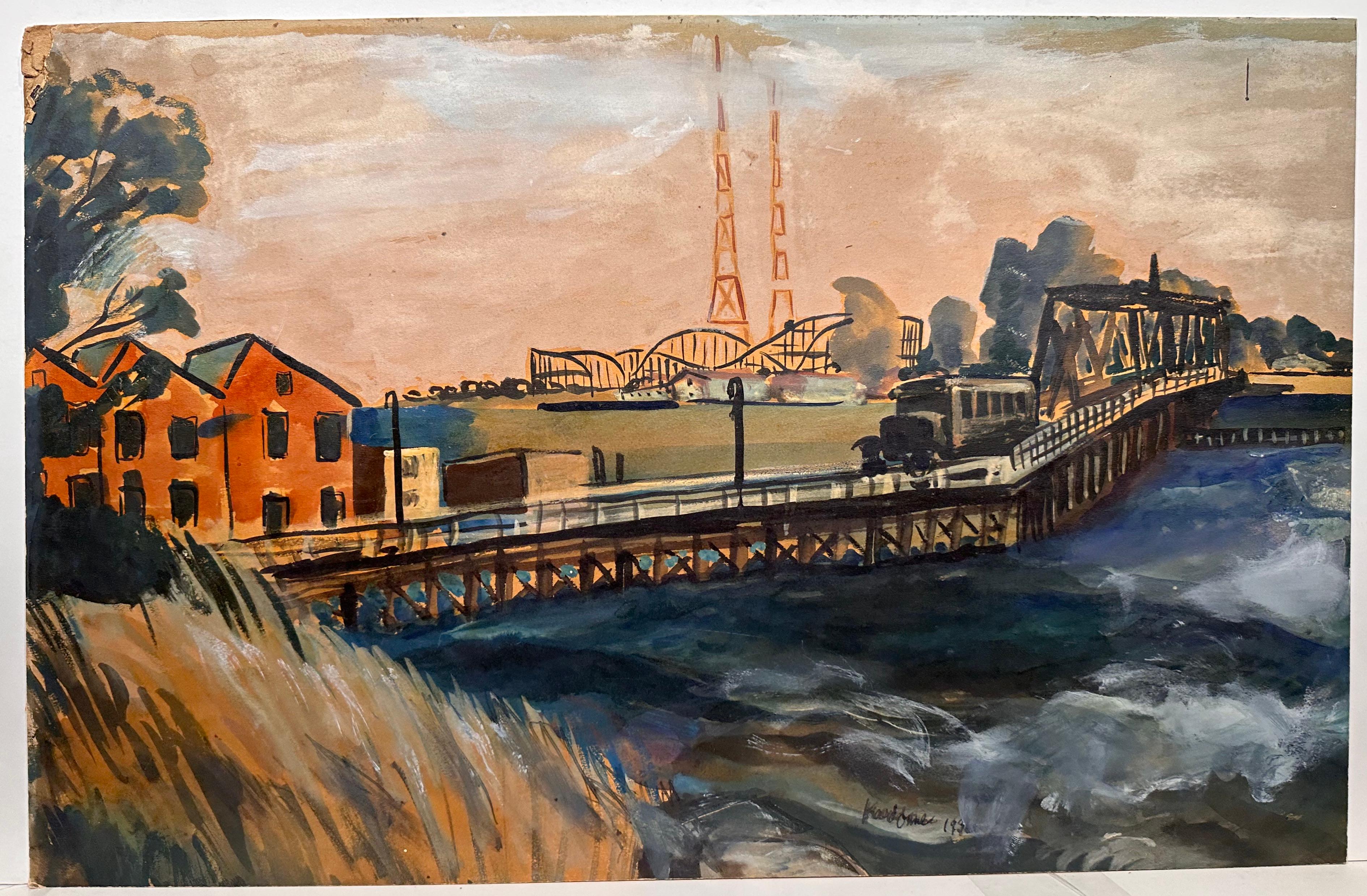 Joseph Kardonne Landscape Painting - Pleasure Beach Bridgeport CT Rollercoaster 