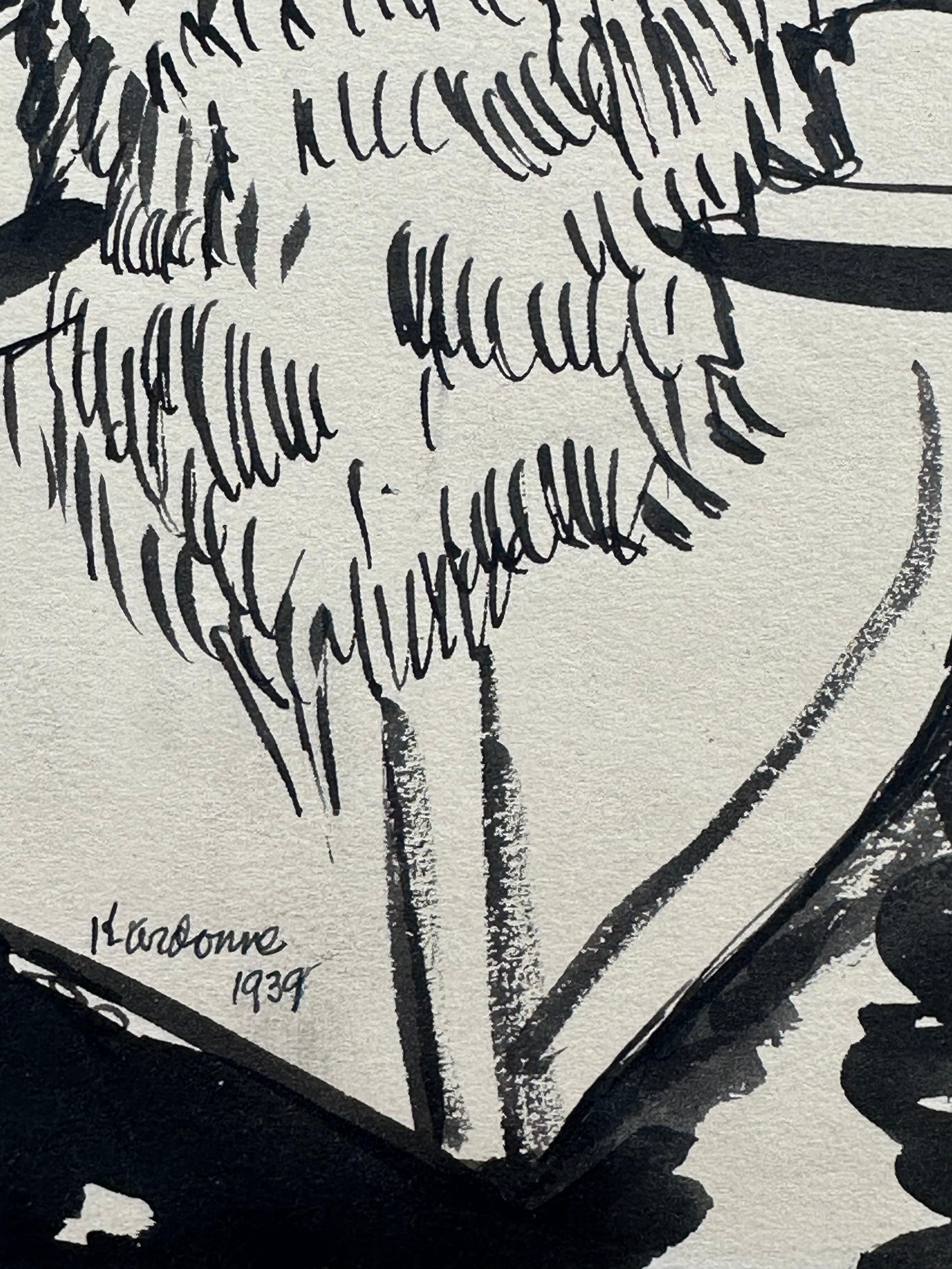 Tugboat WPA era painting - Cubist Painting by Joseph Kardonne