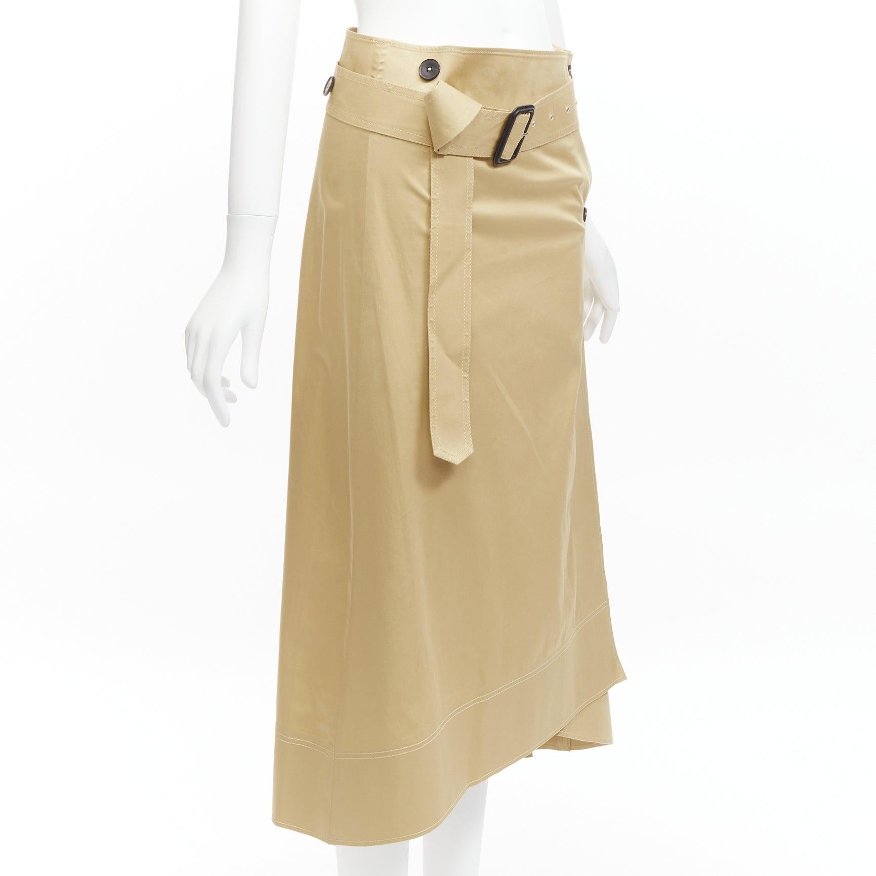 Beige JOSEPH khaki cotton military safari belted trench inspired A-line wrap skirt For Sale