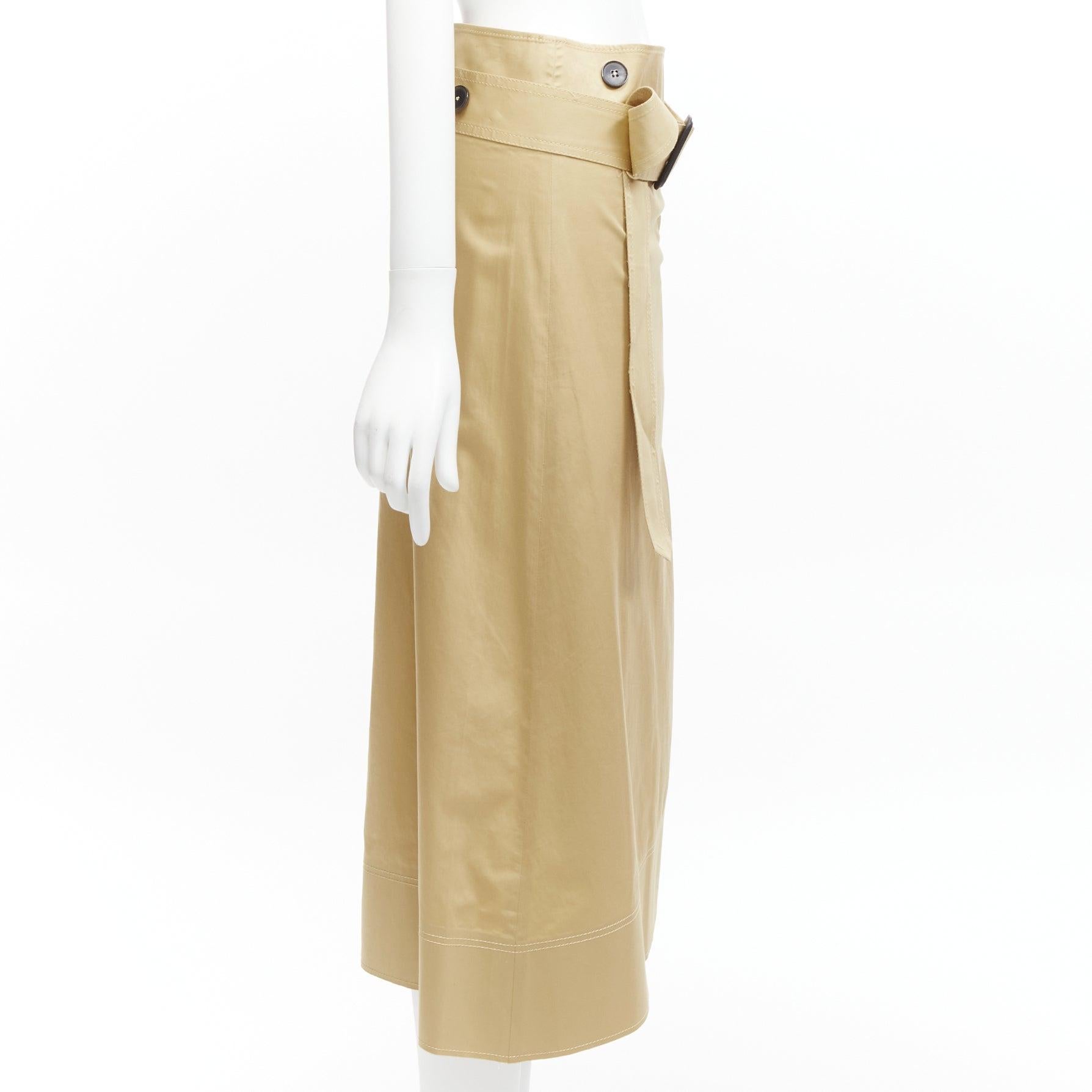 JOSEPH khaki cotton military safari belted trench inspired A-line wrap skirt In Good Condition For Sale In Hong Kong, NT