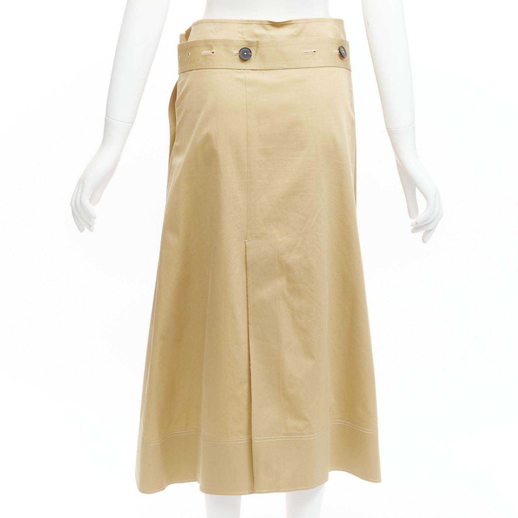 Women's JOSEPH khaki cotton military safari belted trench inspired A-line wrap skirt For Sale