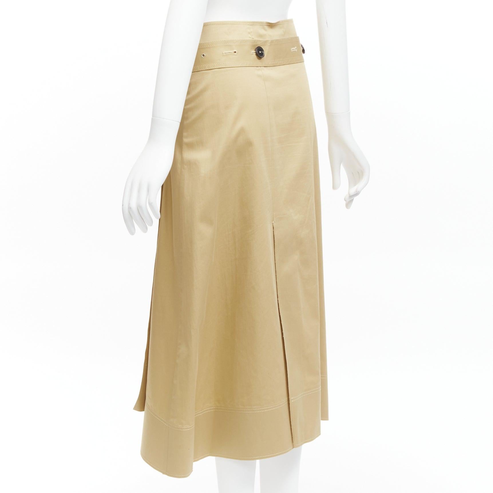 JOSEPH khaki cotton military safari belted trench inspired A-line wrap skirt For Sale 1