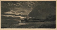 Antique British Steamship Signed Etching