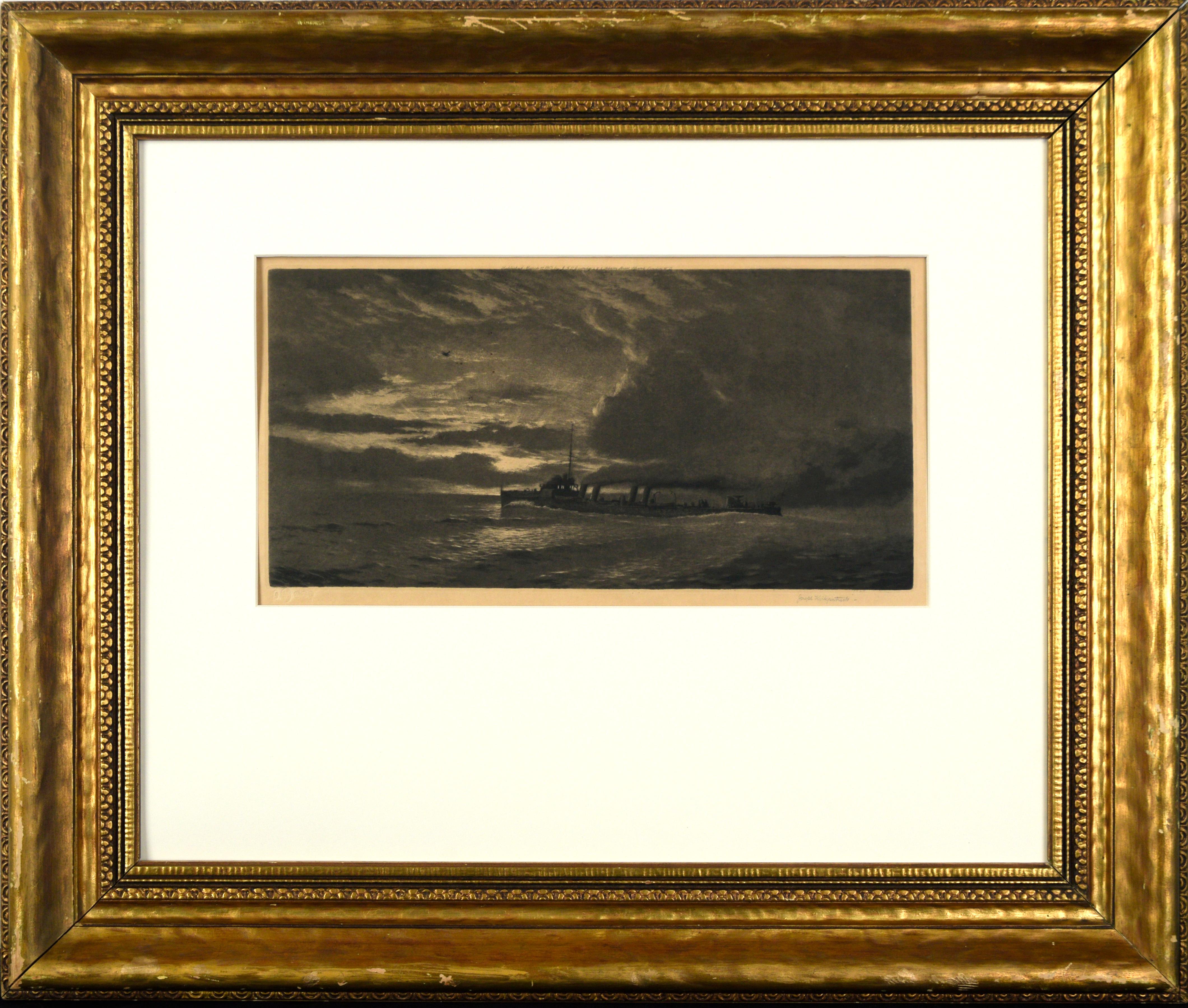 Joseph Kirkpatrick Landscape Print - Antique British Steamship Signed Etching
