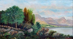 Mountain Lake Landscape in Oil on Canvas, Signed