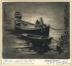 "Gillnet Boats" Pacific Coast Antique Dry Point Etching