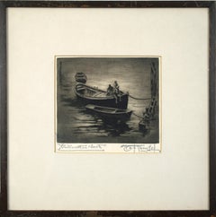 "Gillnet Boats" Pacific Coast Antique Dry Point Etching