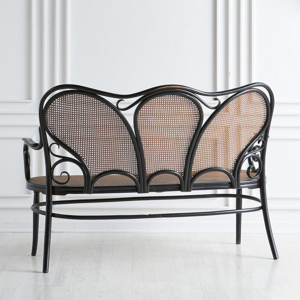 Vienna Secession Joseph Kohn, 1900s Black Bentwood and Caned Settee