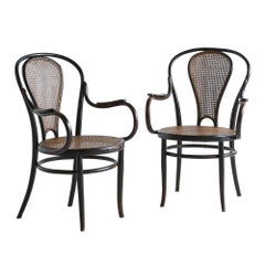 Antique Joseph Kohn, Black Bentwood and Caned Pair of Chairs, 1900s