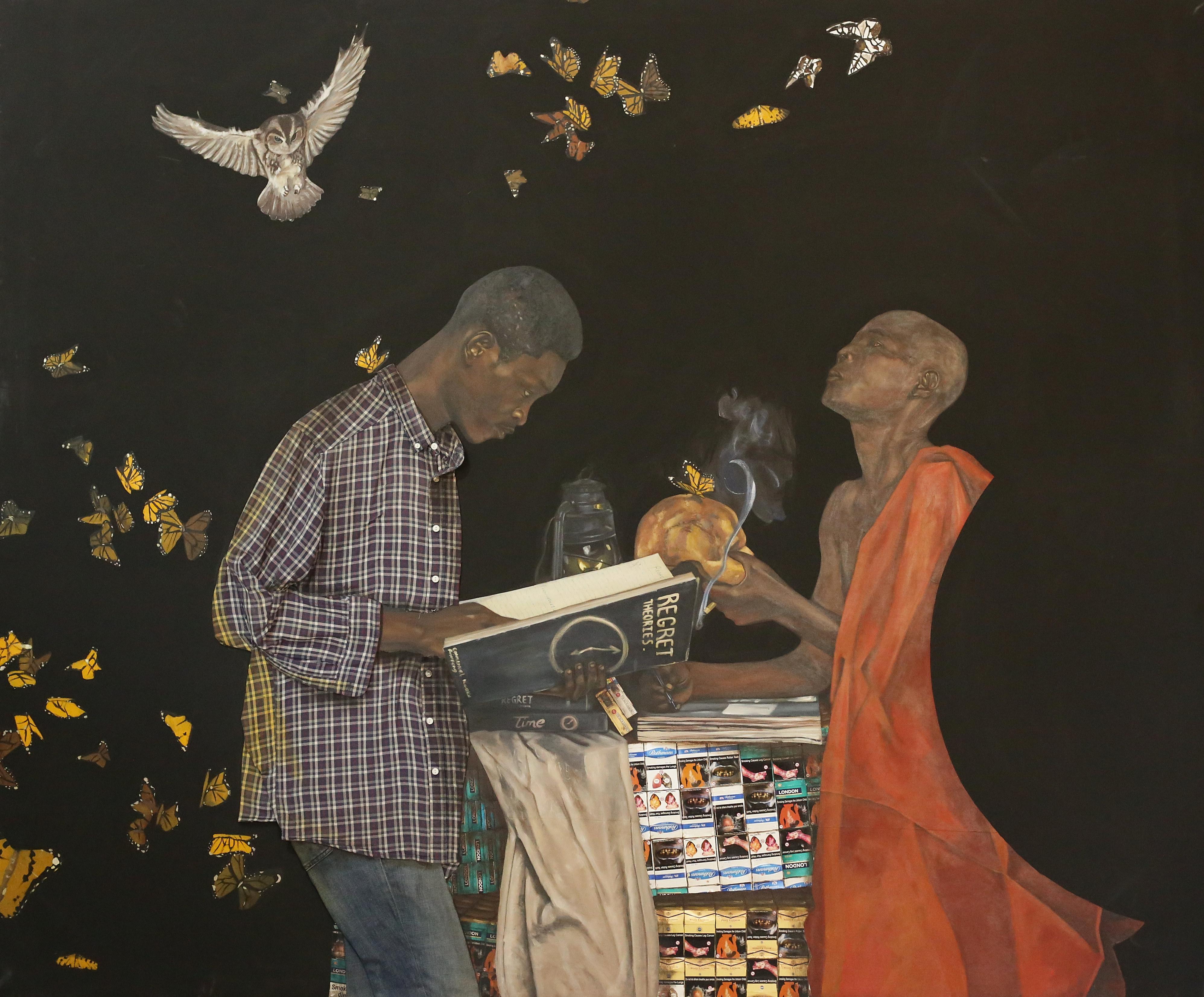 Joseph Kojo Hoggar Figurative Painting - Kwaku Frimpong 2  (Mixed Media and Collage on Canvas)