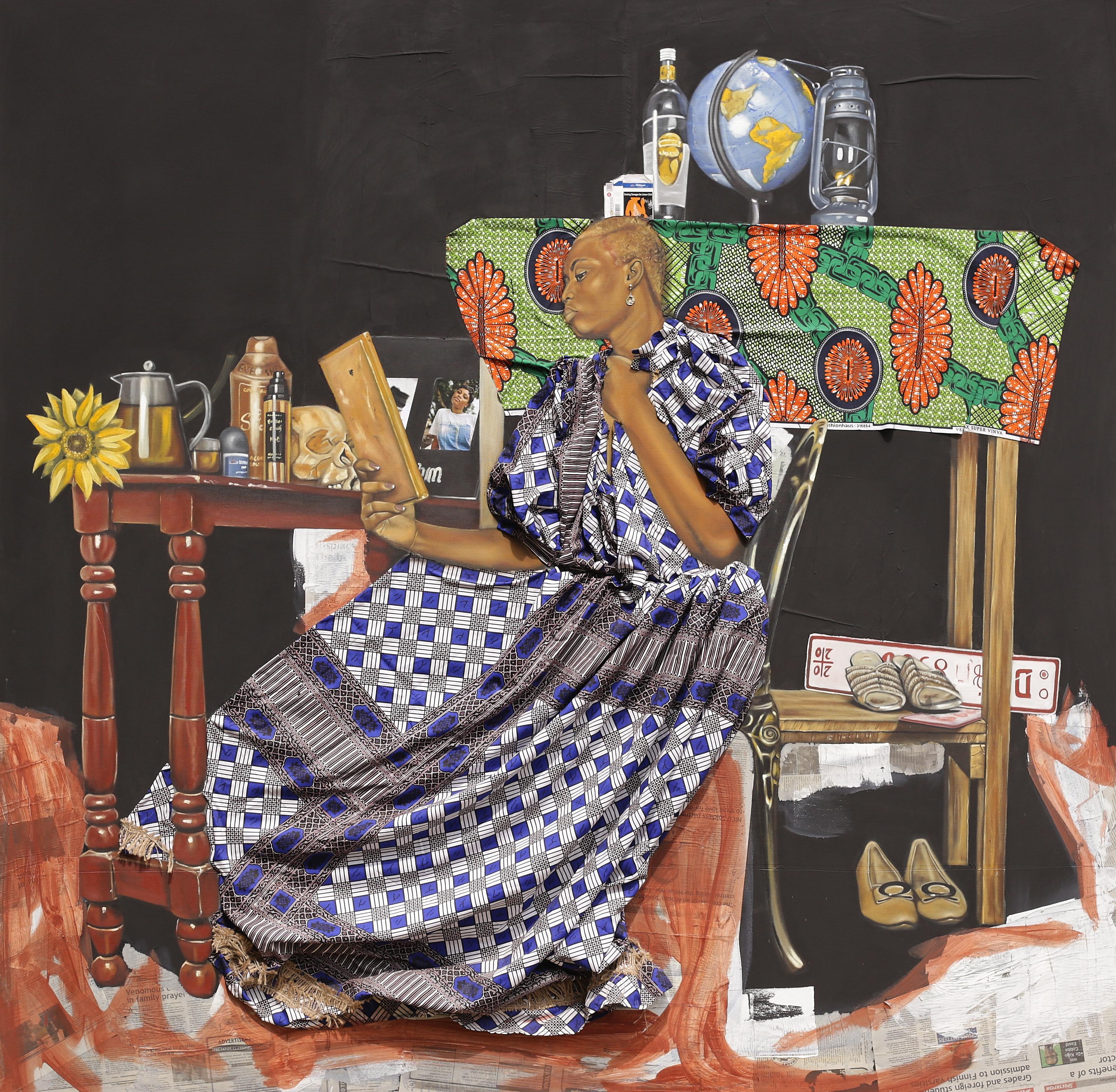 Joseph Kojo Hoggar Figurative Painting - Self Love  (Mixed Media and Collage on Canvas)
