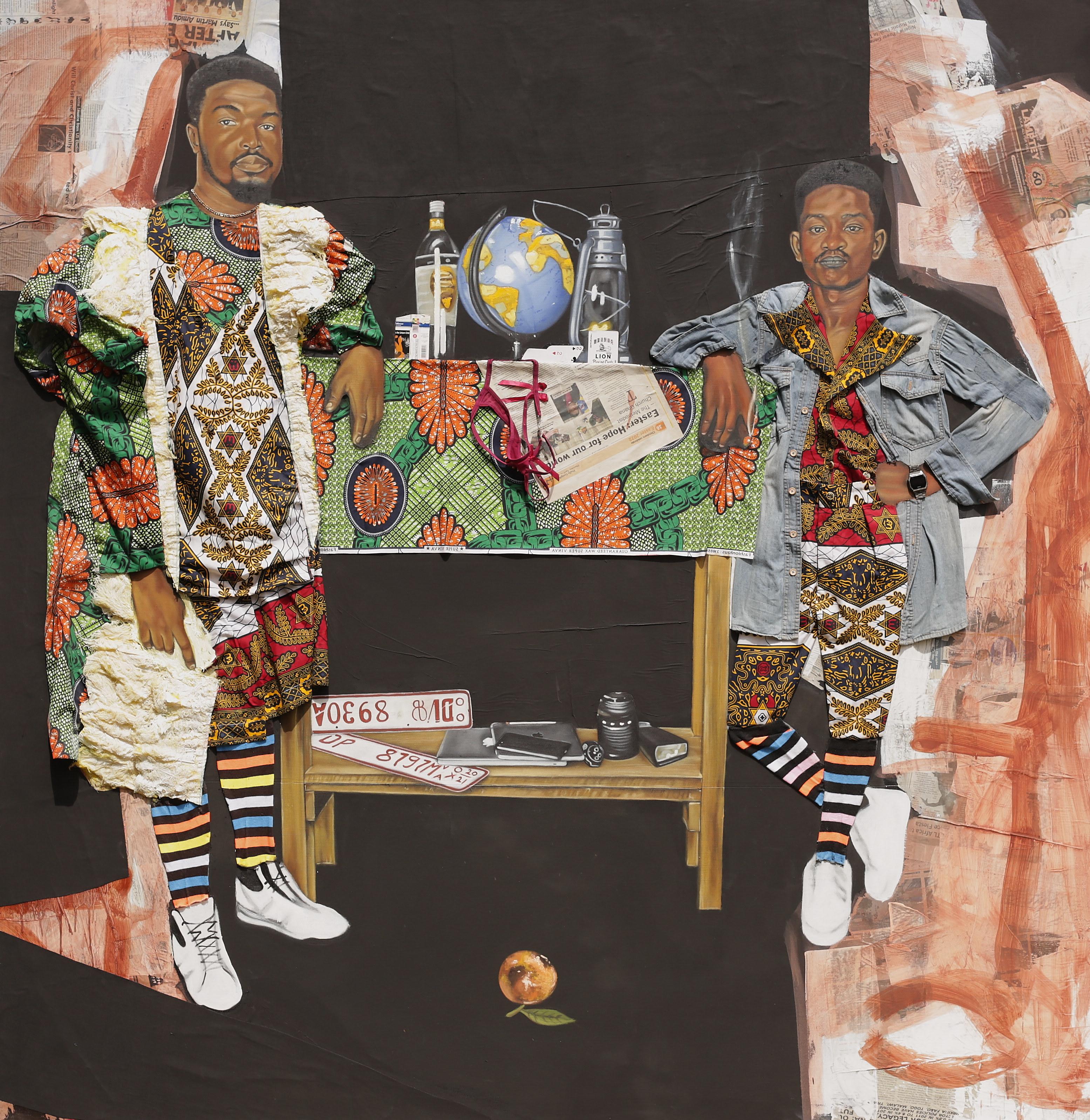 Figurative Painting Joseph Kojo Hoggar - Eh bien ! Est-ce que je sais ?  (Technique mixte et collage sur toile)