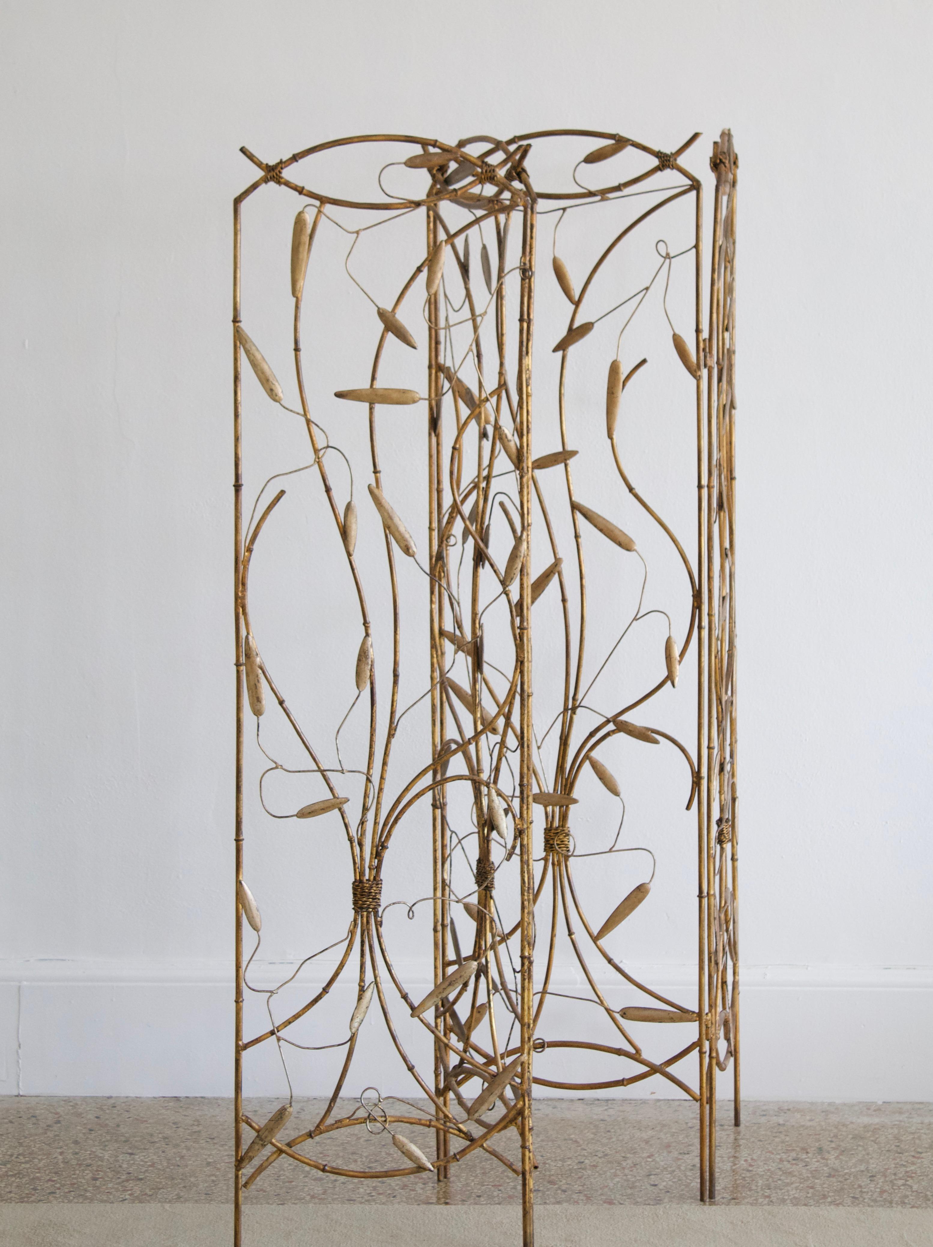 Joseph Konetsky 'Attributed' Folding Screen / Room Divider, Brass, USA, 1940s In Good Condition For Sale In High Point, NC