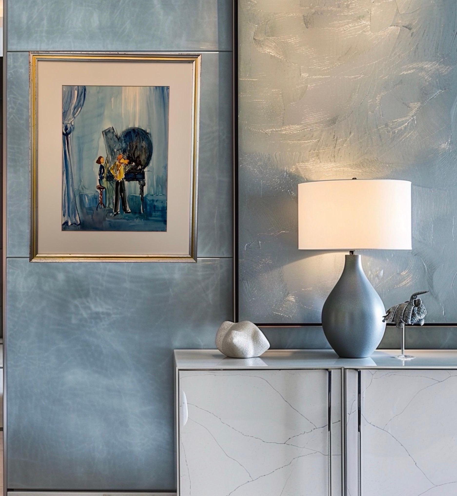 20th Century Joseph Kossonogi Original Mid Century Painting Blue Concert Scene Israeli Artist For Sale