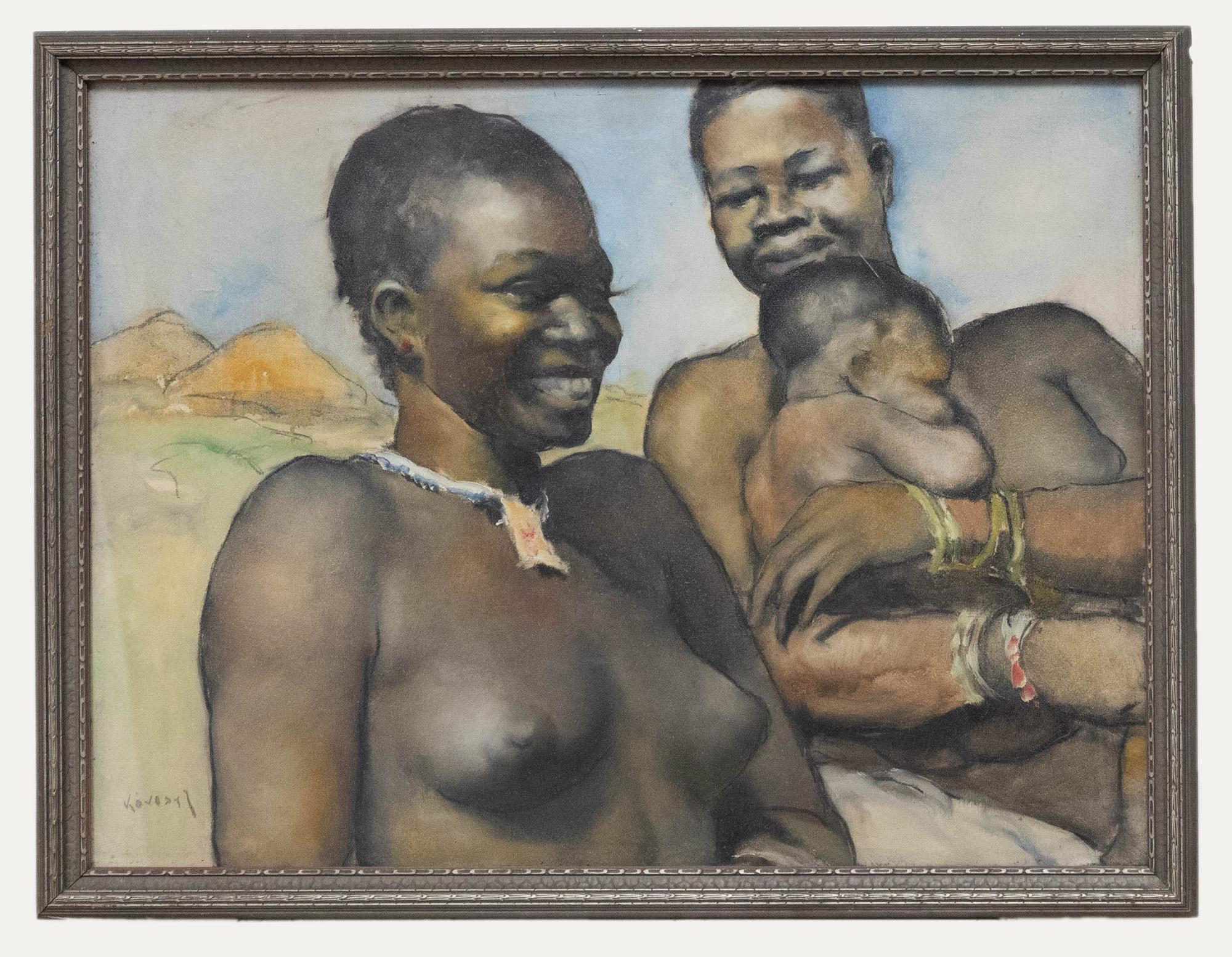 Signed to the lower left. Presented in a painted wooden frame. On canvas.