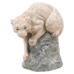 Joseph L. Boulton Puma Sculpture, Reclining Mountain Lion on Rock Base, 1990s