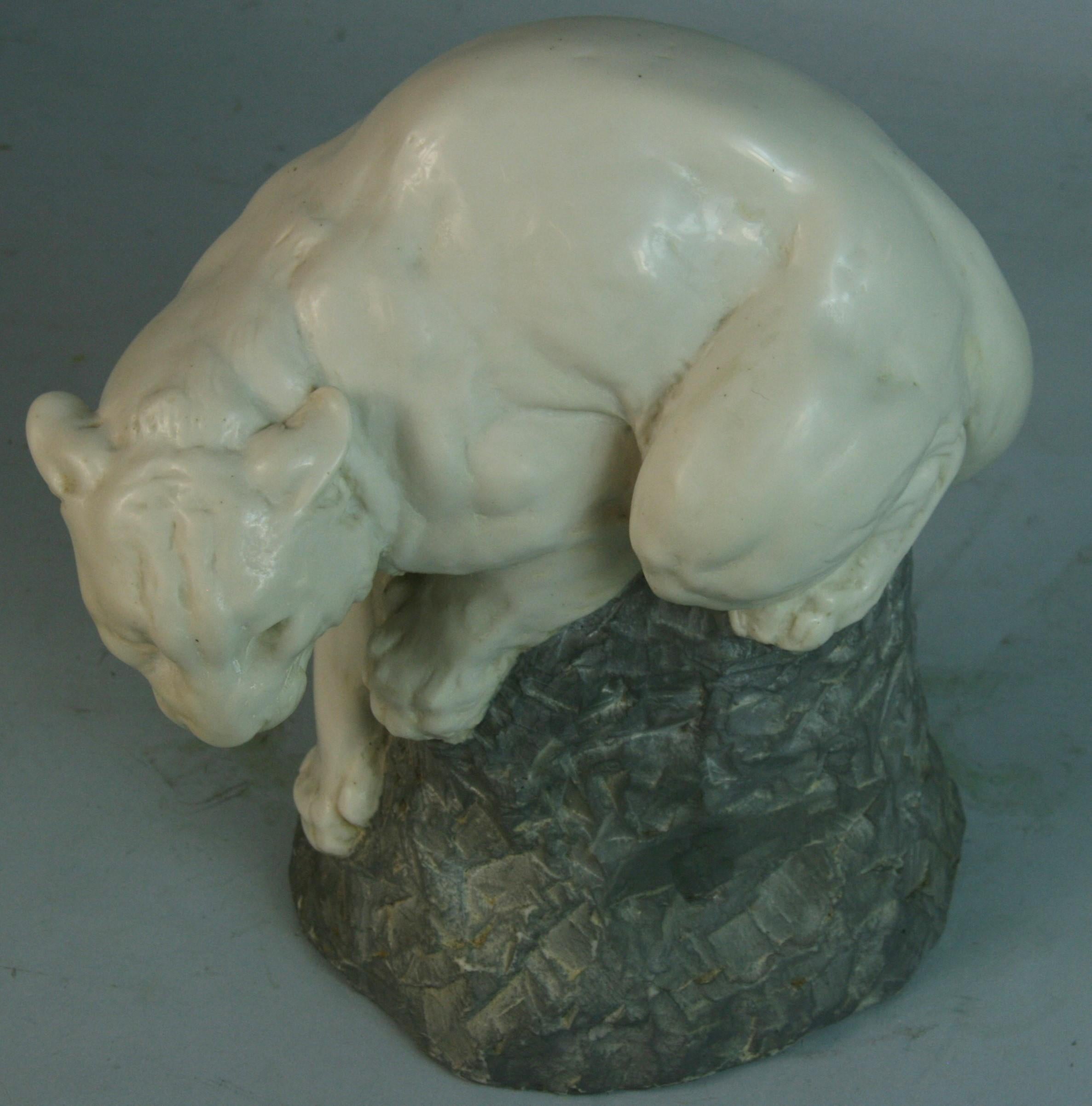 Joseph L. Boulton White Mountain Lion Stone Sculpture For Sale 6