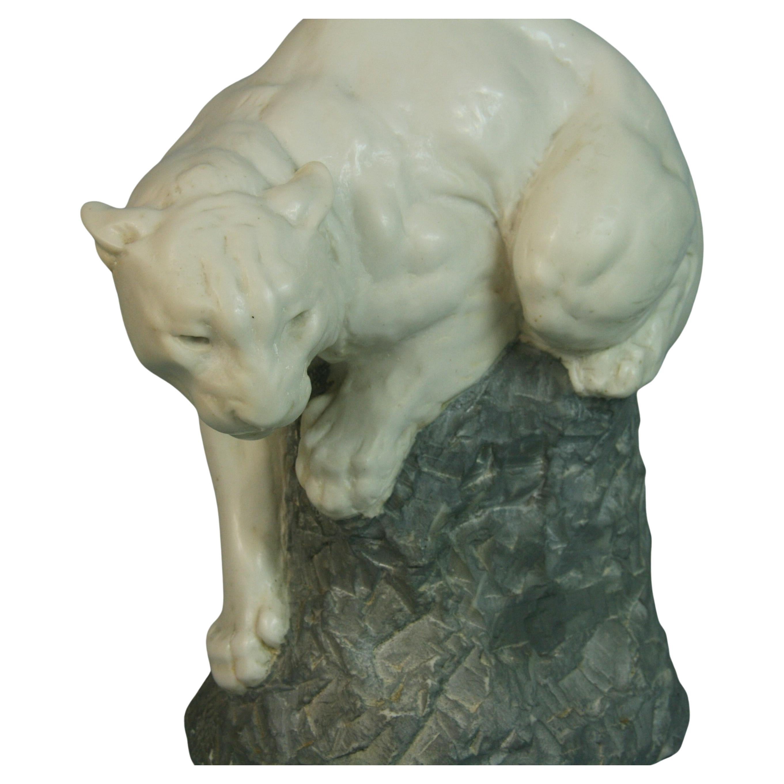 1650 J.L.Boulton American sculpture (1896-1981) cast Alabaster stone Puma/Mountain Lion figure.
