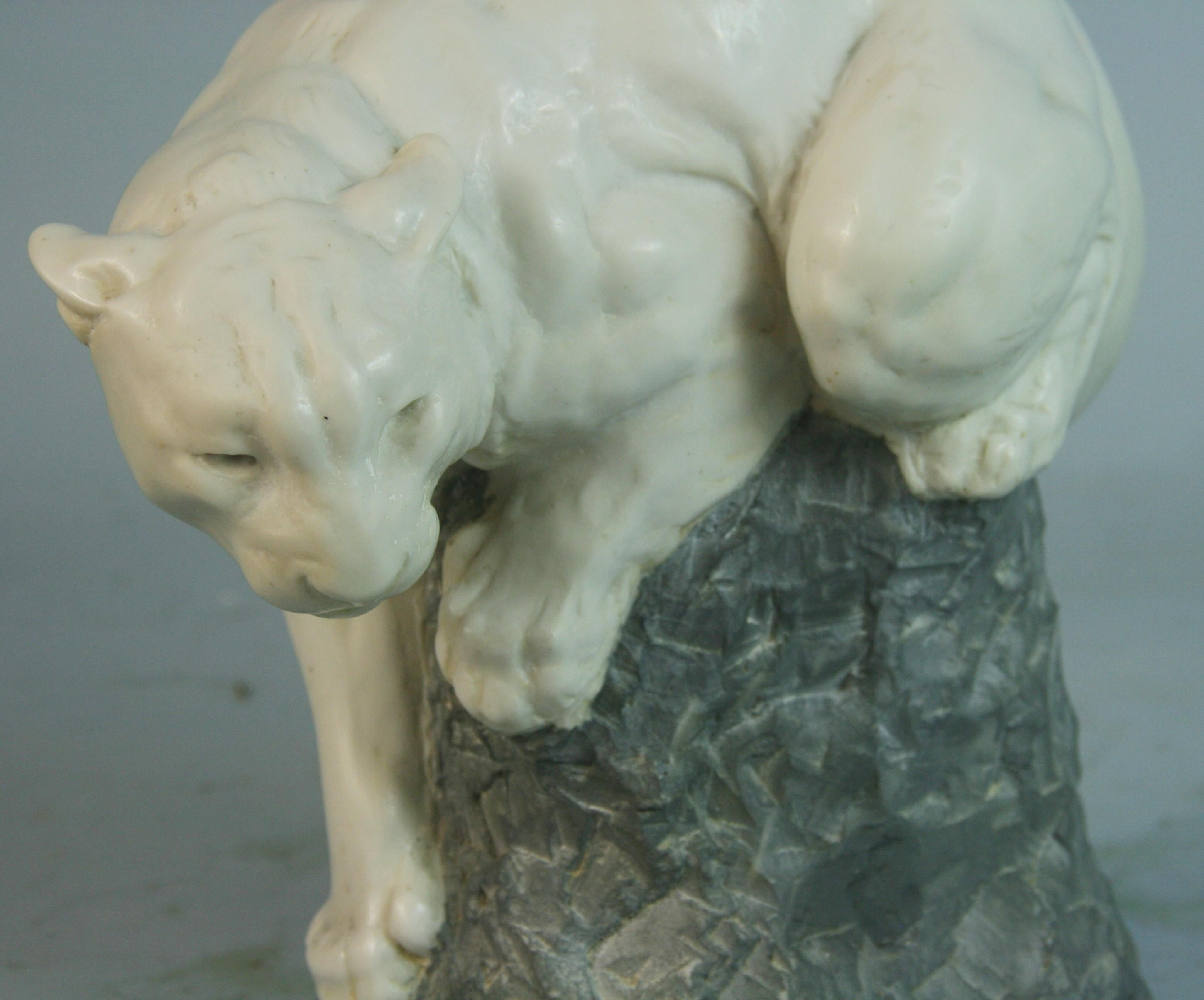 Joseph L. Boulton White Mountain Lion Stone Sculpture For Sale 1