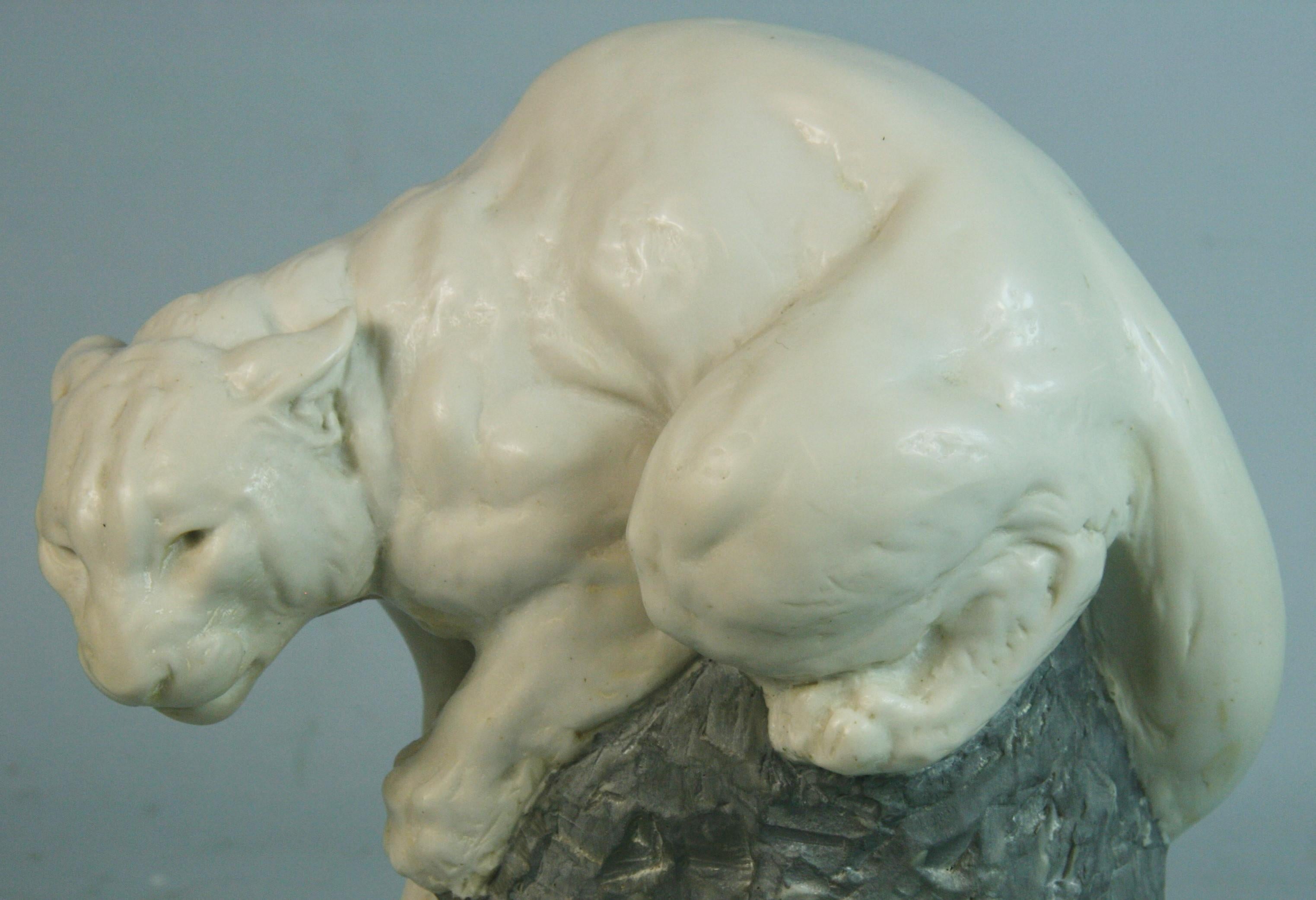 Joseph L. Boulton White Mountain Lion Stone Sculpture For Sale 2