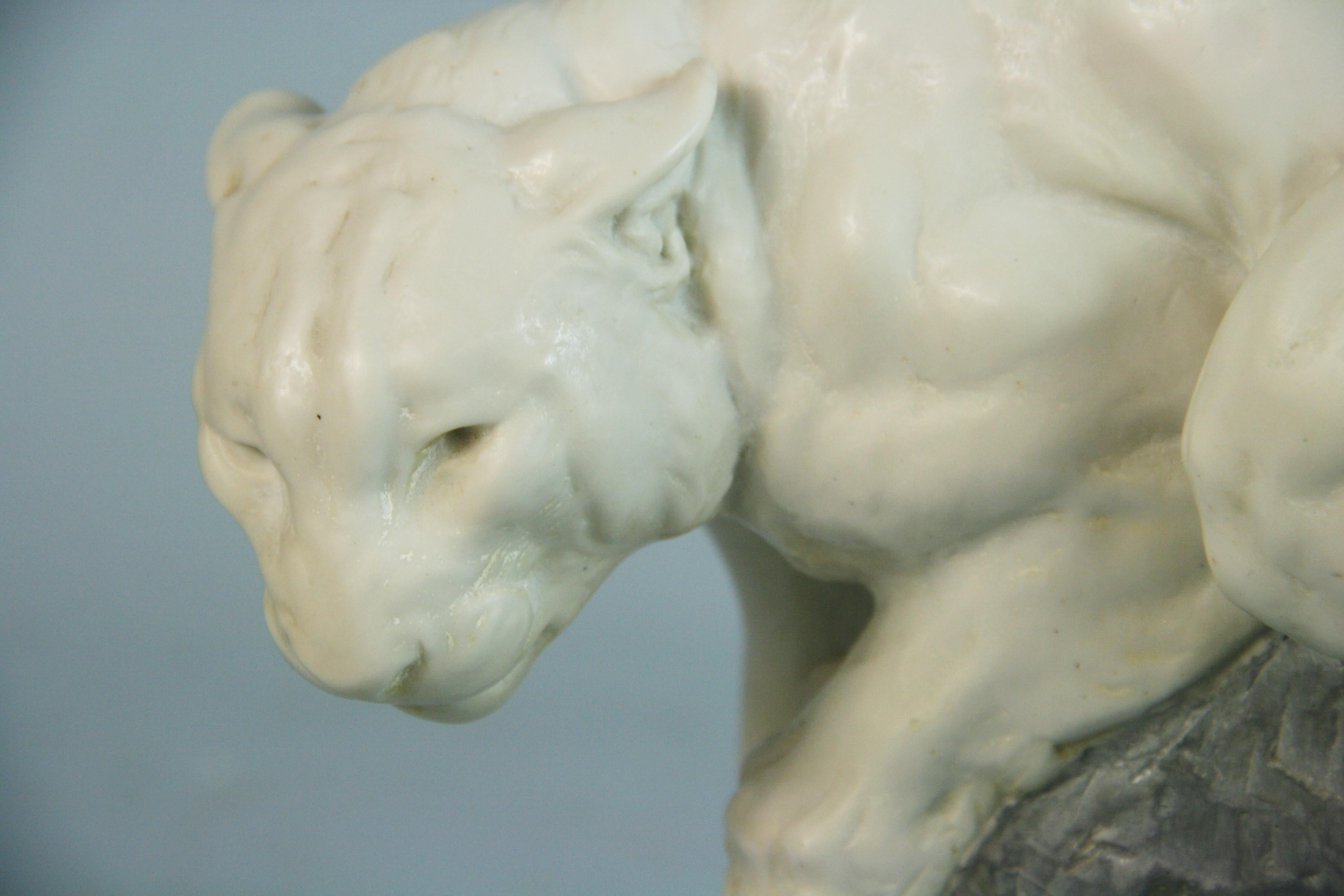 Joseph L. Boulton White Mountain Lion Stone Sculpture For Sale 3