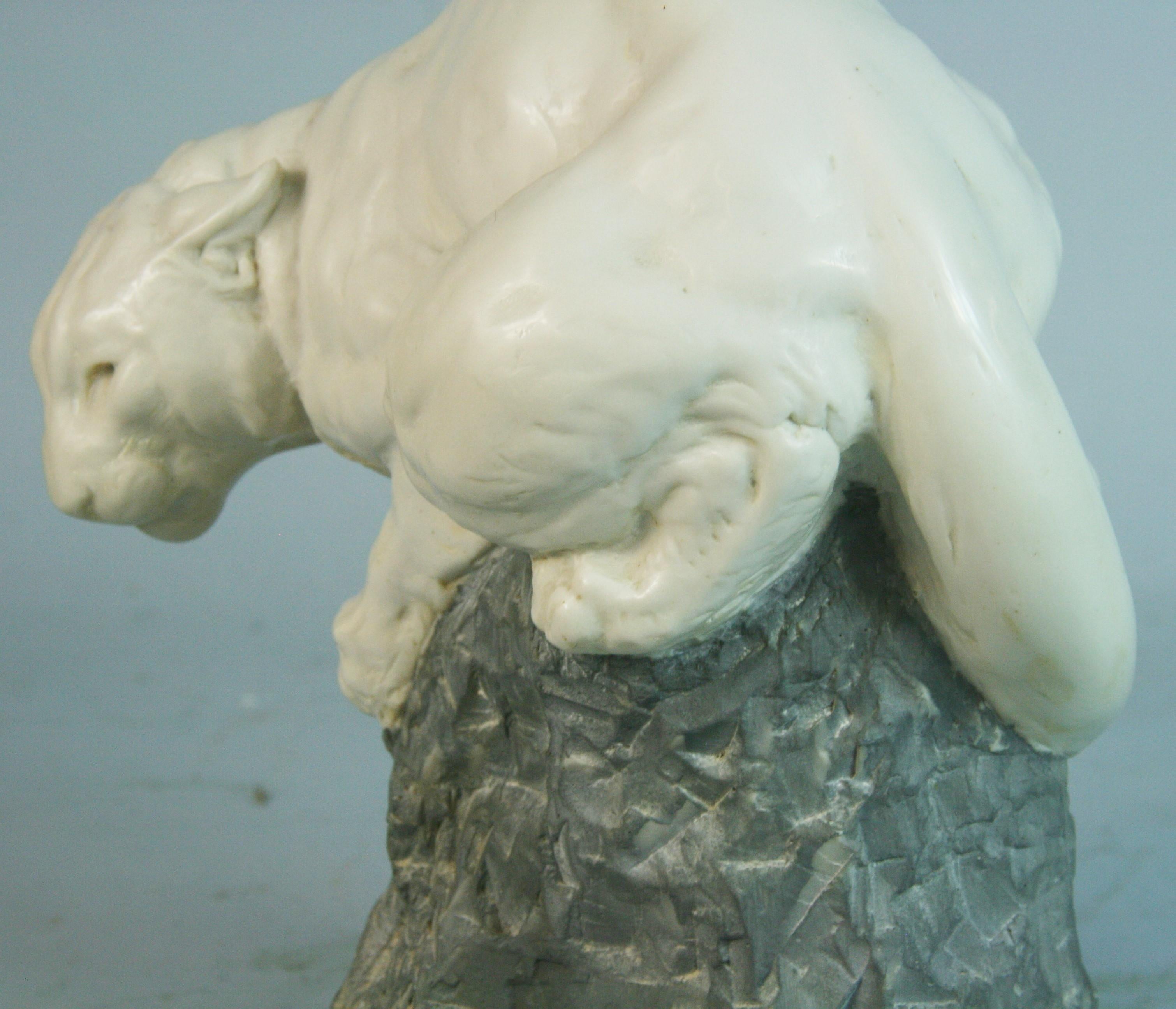 Joseph L. Boulton White Mountain Lion Stone Sculpture For Sale 4