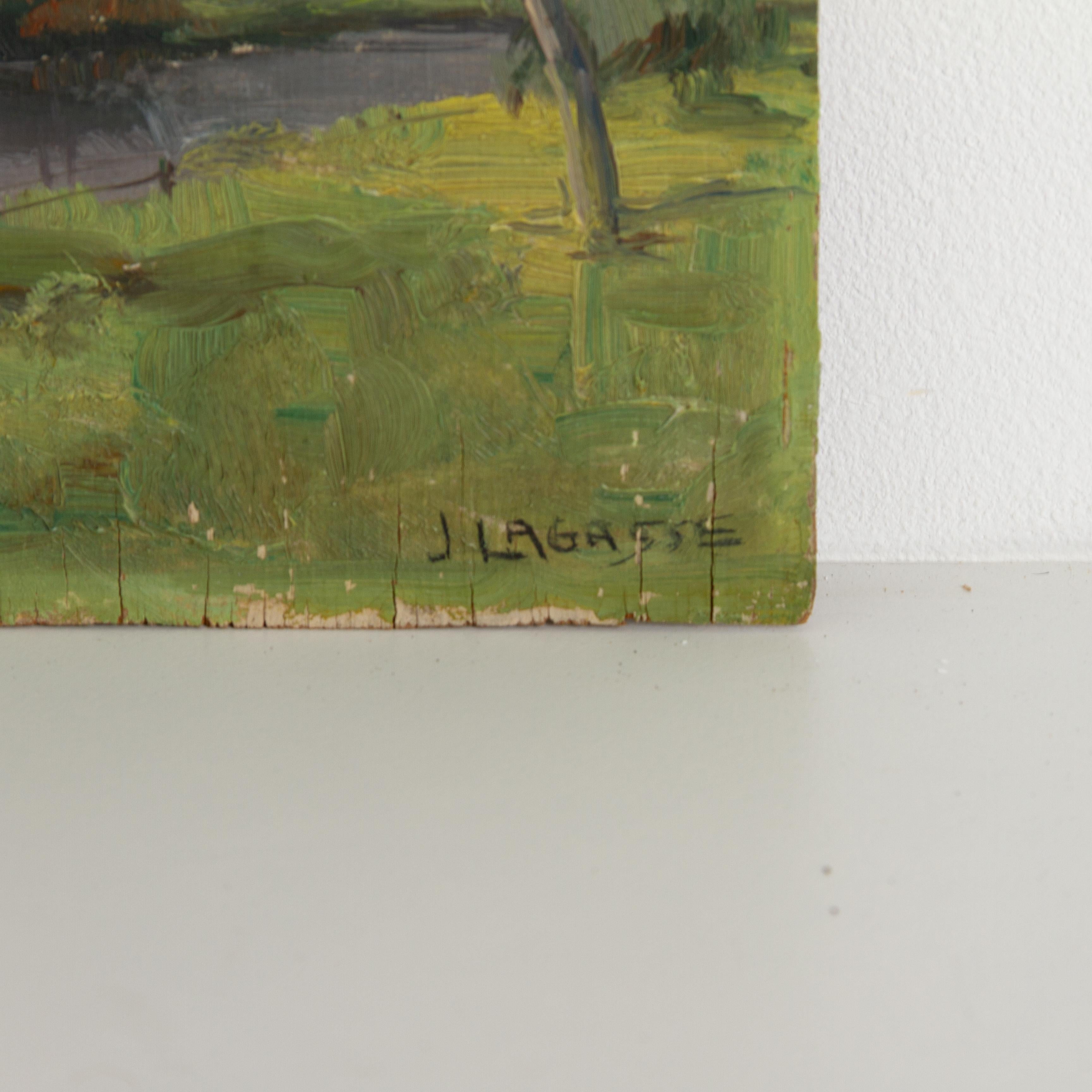 Joseph Lagasse (1878-1962) Pintura al óleo firmada Paisaje belga siglo XX en venta