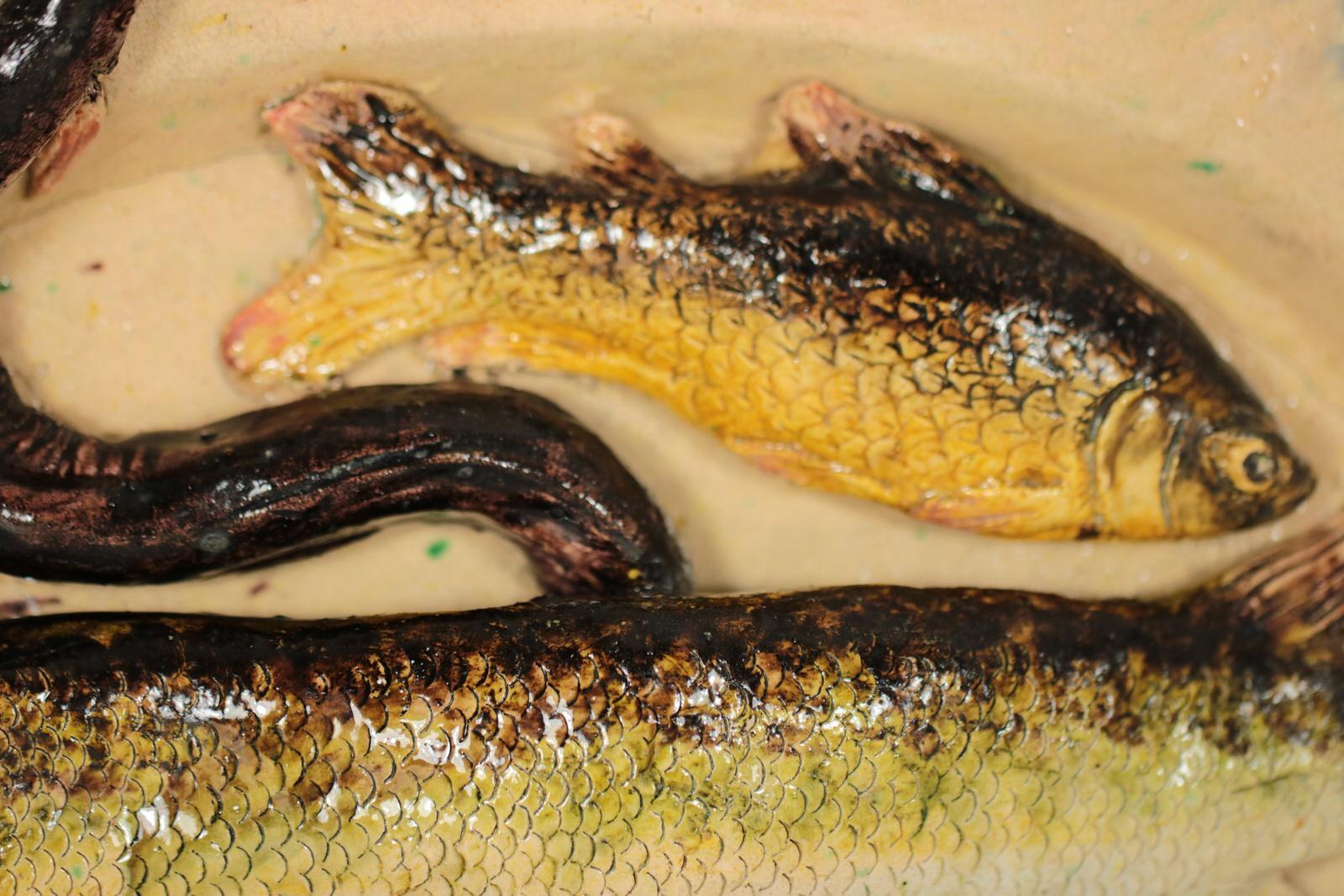 French Provincial Joseph Landais Palissy Majolica Palissy Fish Platter For Sale