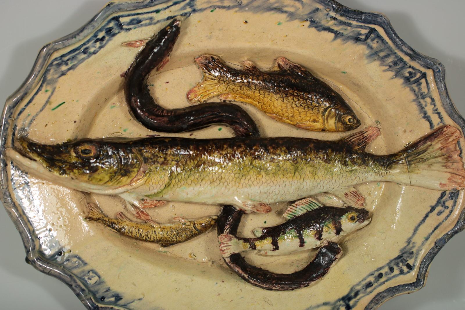 Joseph Landais Palissy Majolica Palissy Fish Platter In Good Condition For Sale In Chelmsford, Essex