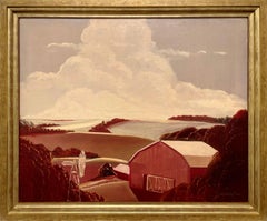 Ca. 1935 Atmospheric Tonal Farm Scene by Artist Joseph Lane